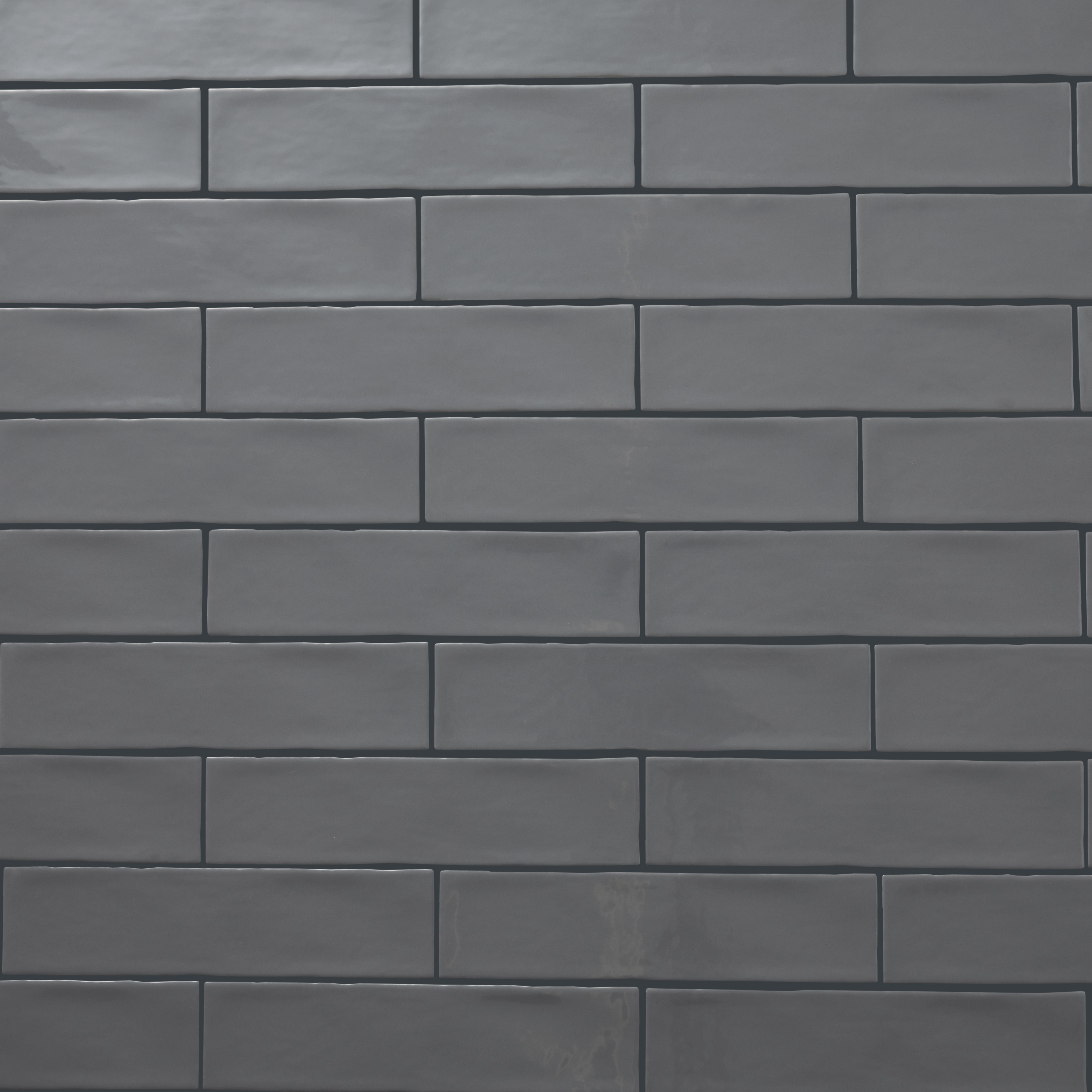 Vernisse Grey Gloss Plain Ceramic Wall Tile, Pack of 41, (L)301mm (W)75.4mm
