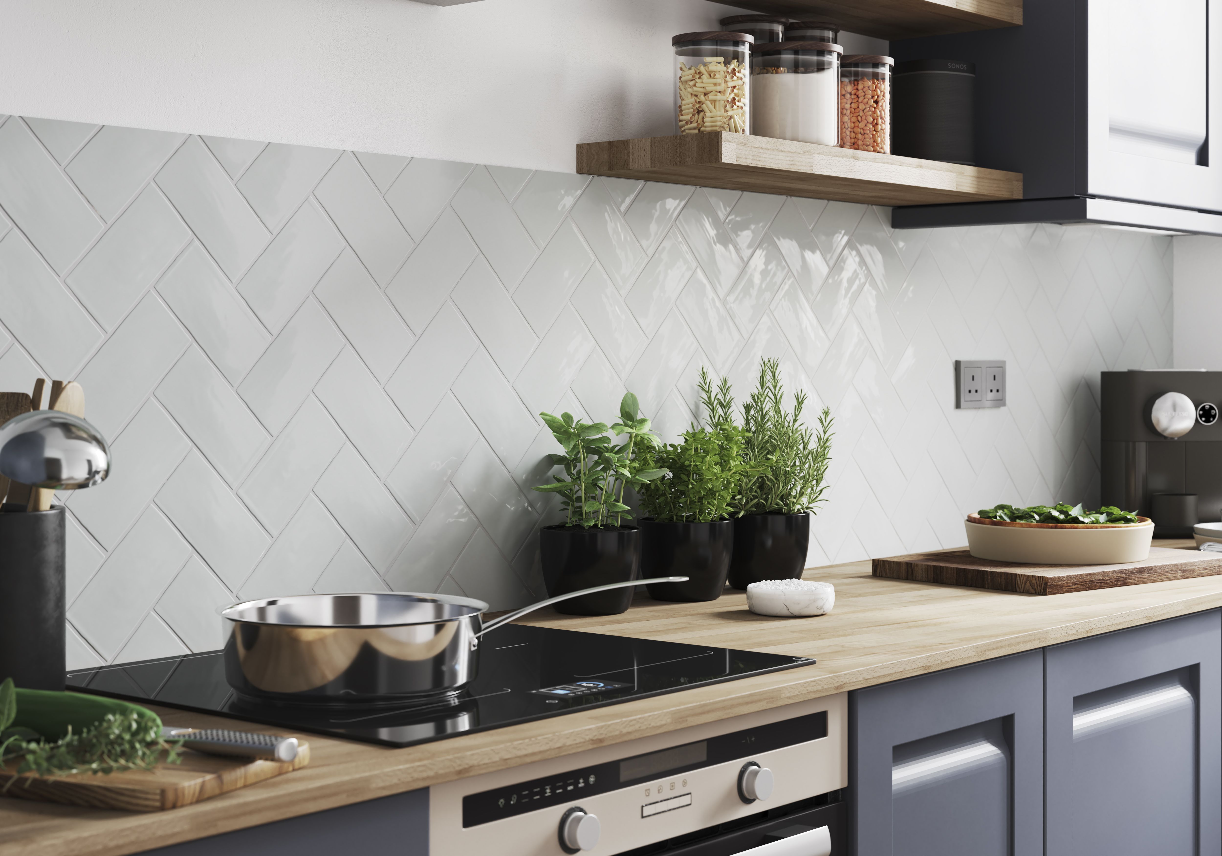 Vernisse Nimbus cloud Gloss Plain Ceramic Wall Tile, Pack of 80, (L)150mm (W)75.4mm