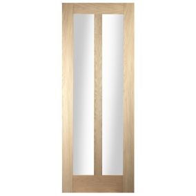 Vertical 2 panel Glazed Oak veneer Internal Door, (H)1981mm (W)762mm (T)35mm