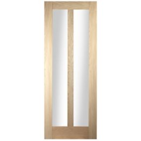 Vertical 2 panel Glazed Oak veneer Internal Door, (H)1981mm (W)838mm (T)35mm