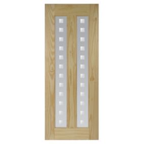 Vertical 2 panel Patterned Frosted Glazed Clear pine Internal Door, (H)1981mm (W)838mm (T)35mm