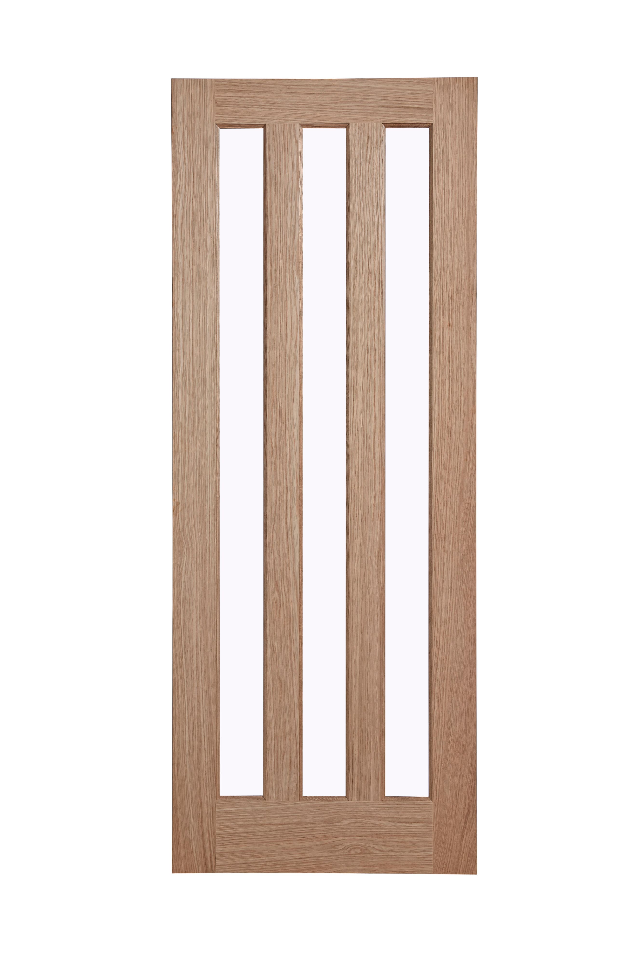 Vertical 3 panel Clear Glazed Oak veneer Internal Door, (H)1981mm (W)762mm (T)35mm