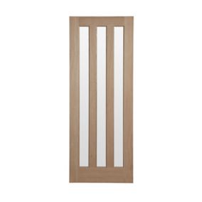 Vertical 3 panel Frosted Glazed Oak veneer Internal Door, (H)1981mm (W)686mm (T)35mm