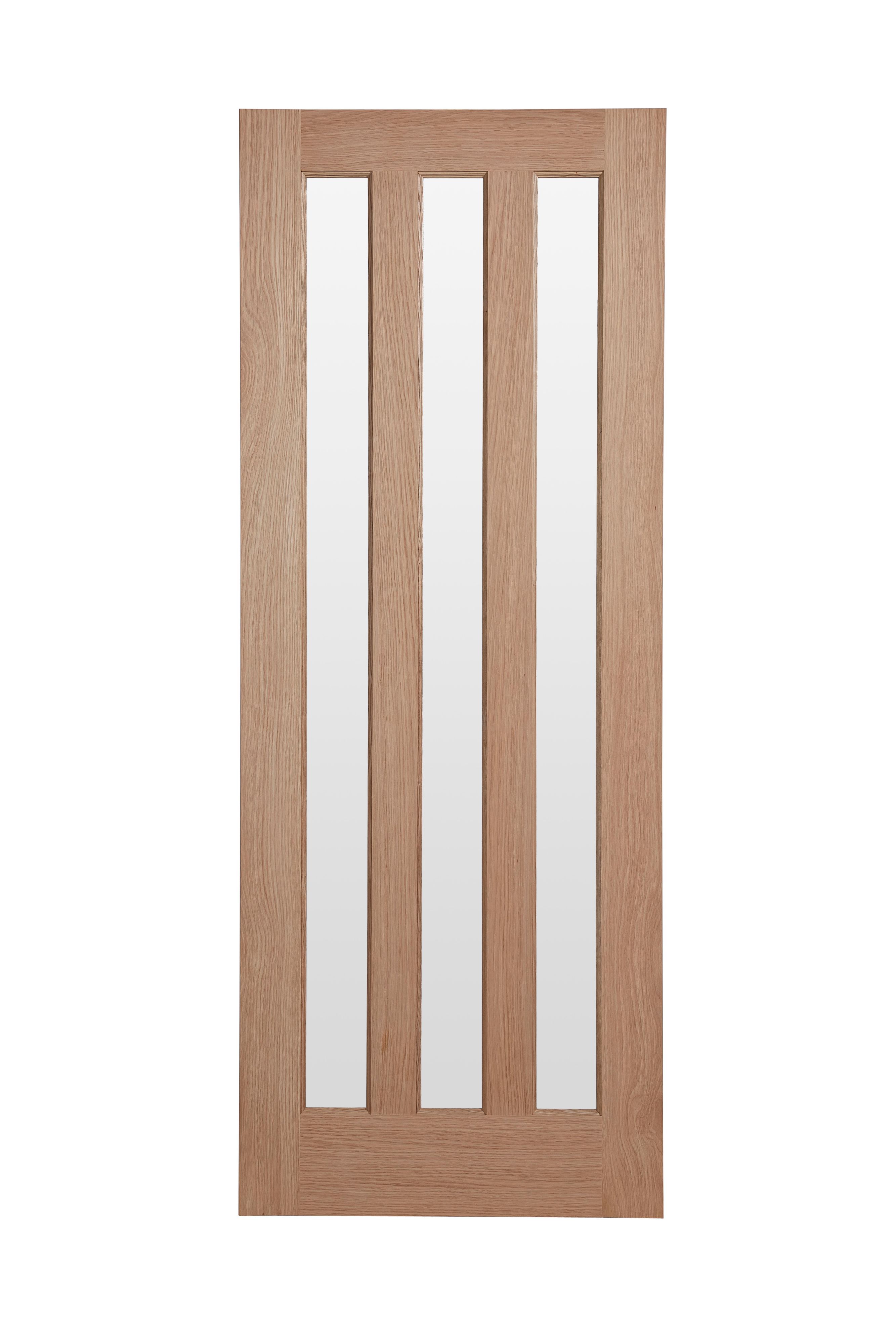 Vertical 3 panel Frosted Glazed Oak veneer Internal Door, (H)1981mm (W)762mm (T)35mm