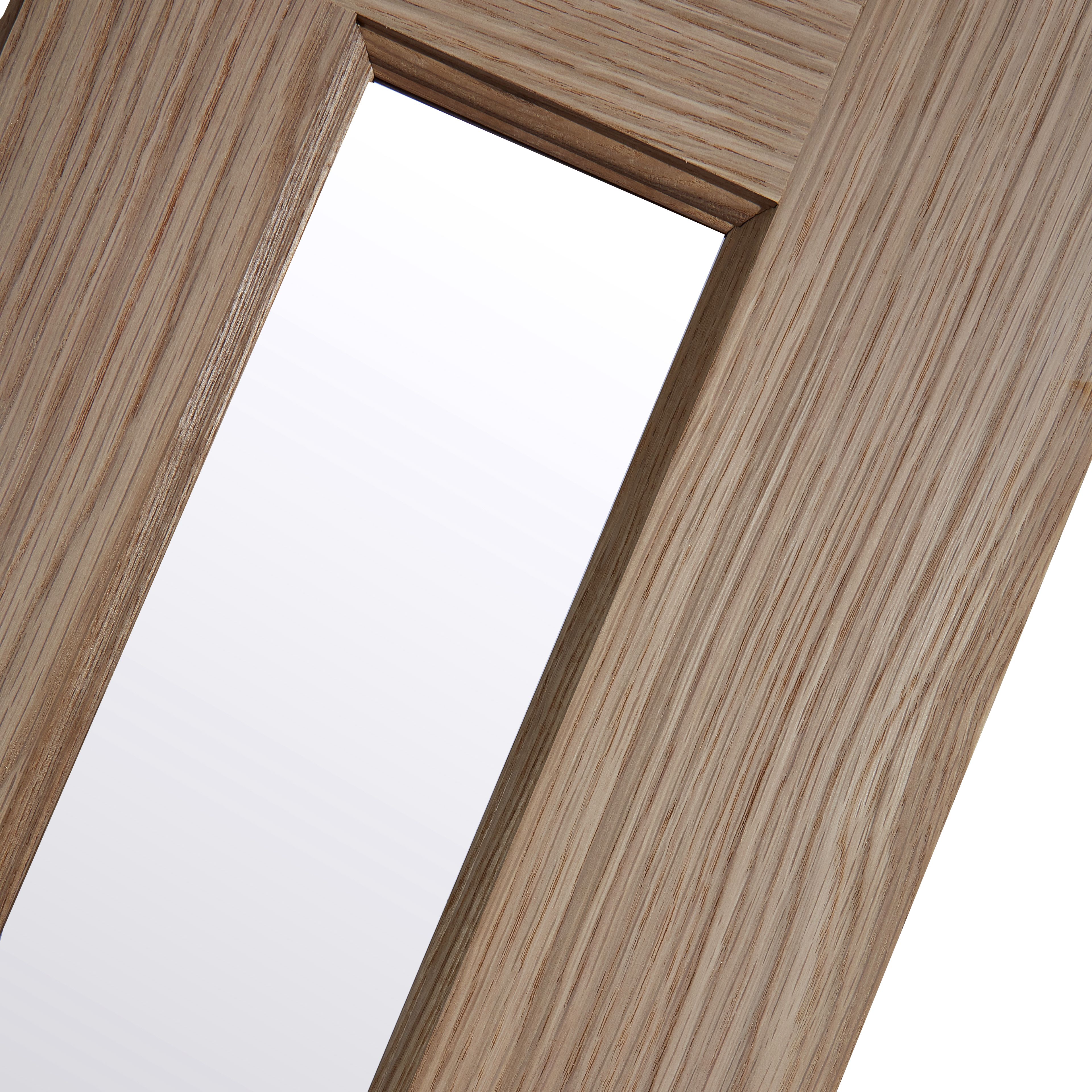 Vertical 3 panel Frosted Glazed Oak veneer Internal Door, (H)1981mm (W)838mm (T)35mm