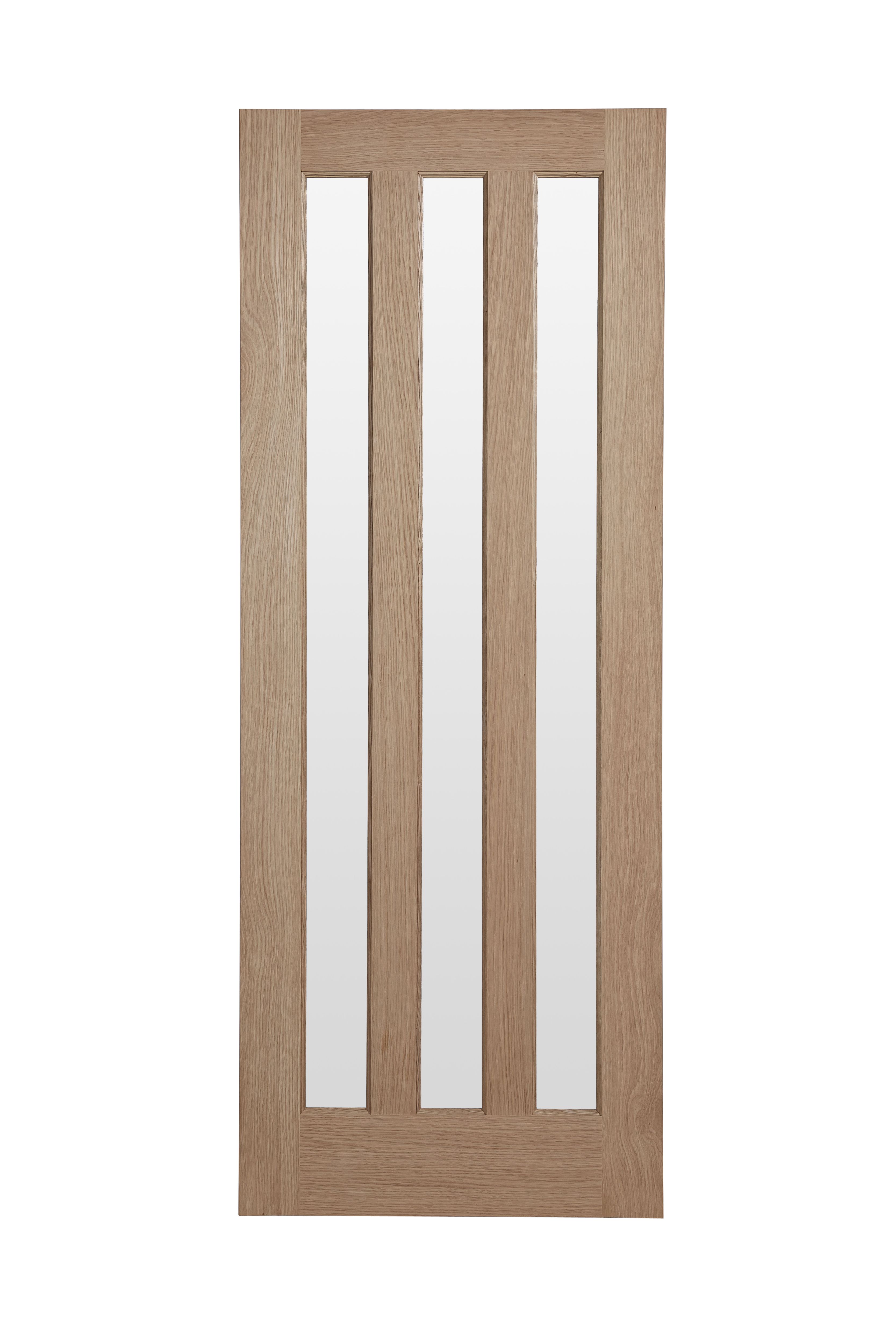 Vertical 3 panel Frosted Glazed Oak veneer Internal Door, (H)1981mm (W)838mm (T)35mm