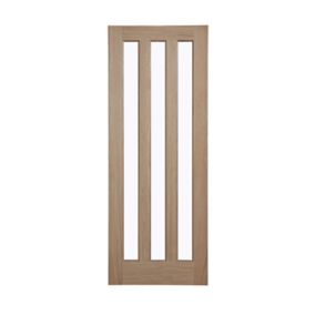Vertical 3 panel Glazed Oak veneer Internal Door, (H)1981mm (W)686mm (T)35mm