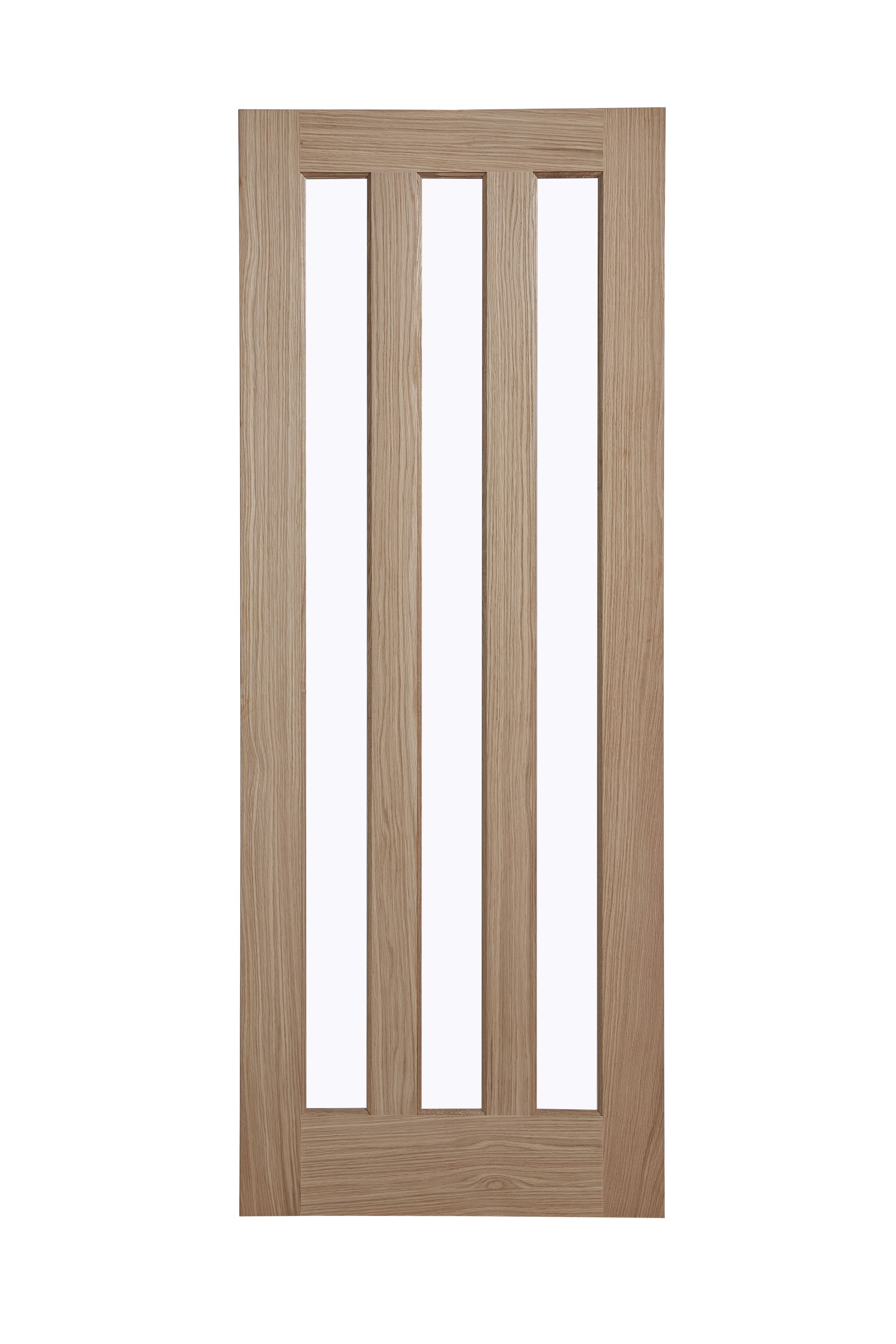 Vertical 3 panel Glazed Oak veneer Internal Door, (H)1981mm (W)838mm (T)35mm