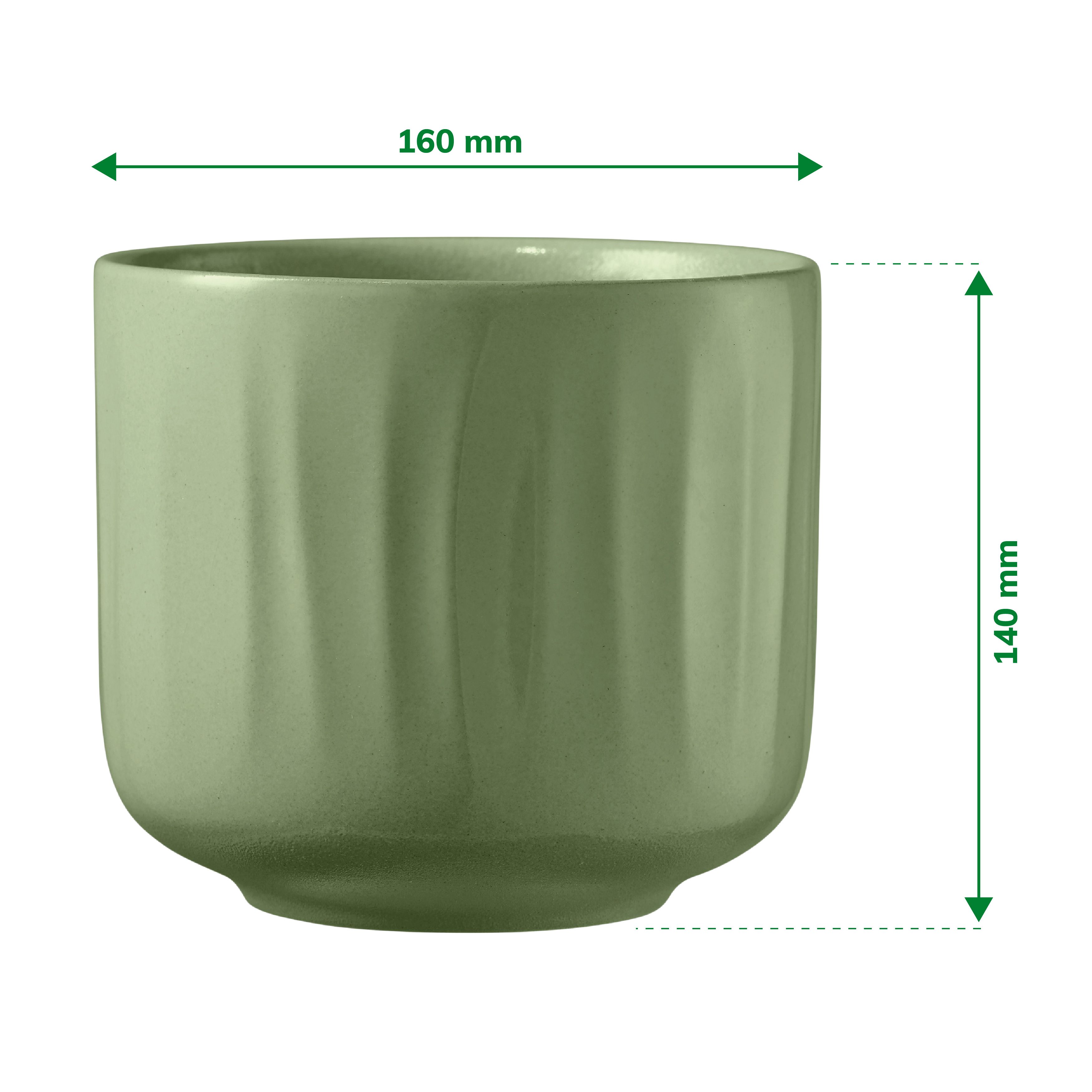 Verve Bagua Green Ceramic Plant pot (Dia) 16cm, (H)14cm
