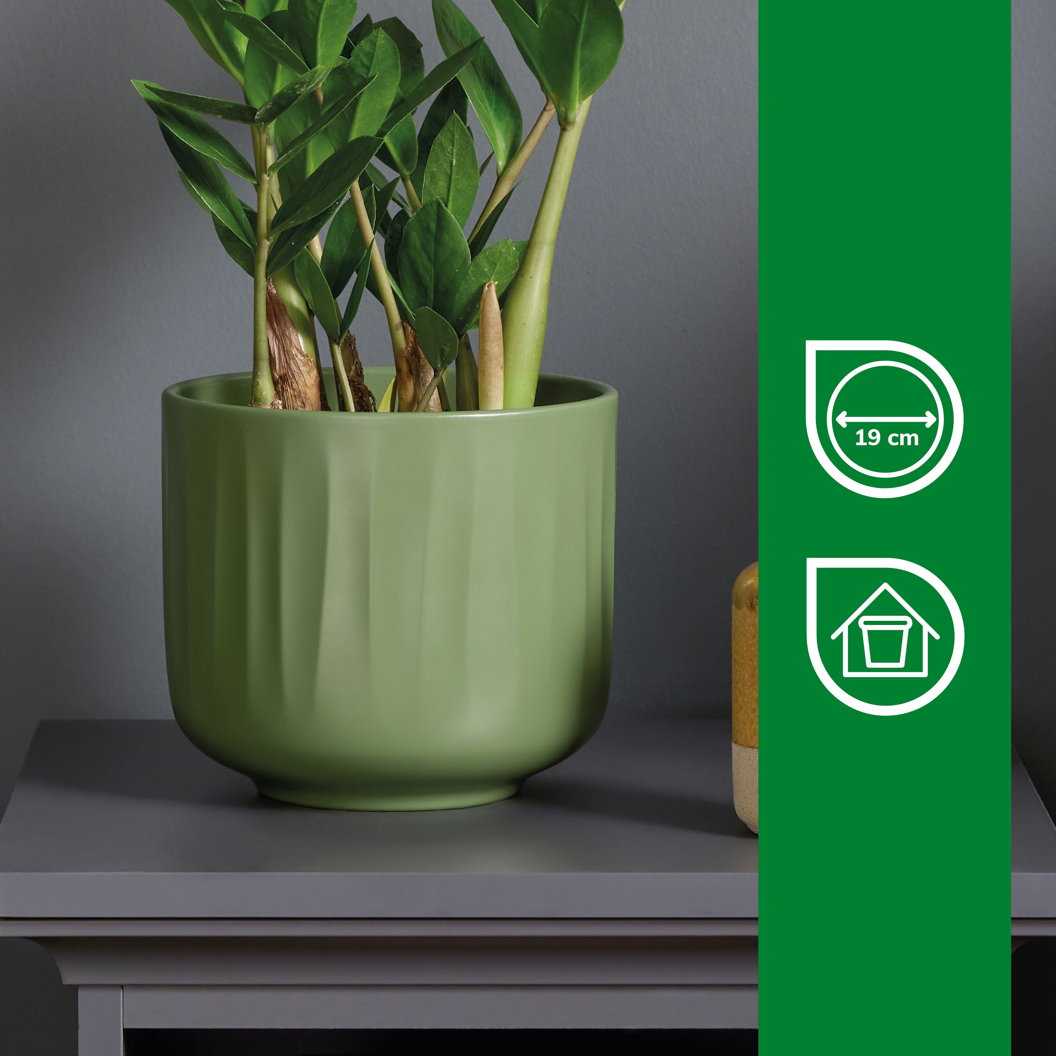 Verve Bagua Green Ceramic Plant pot (Dia) 21cm, (H)19cm