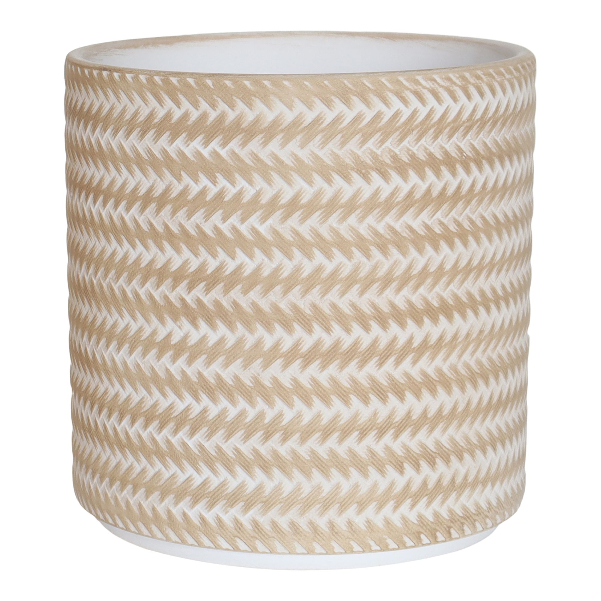 Verve Beige Rattan effect Terracotta Plant pot (Dia) 14.5cm, (H)14cm