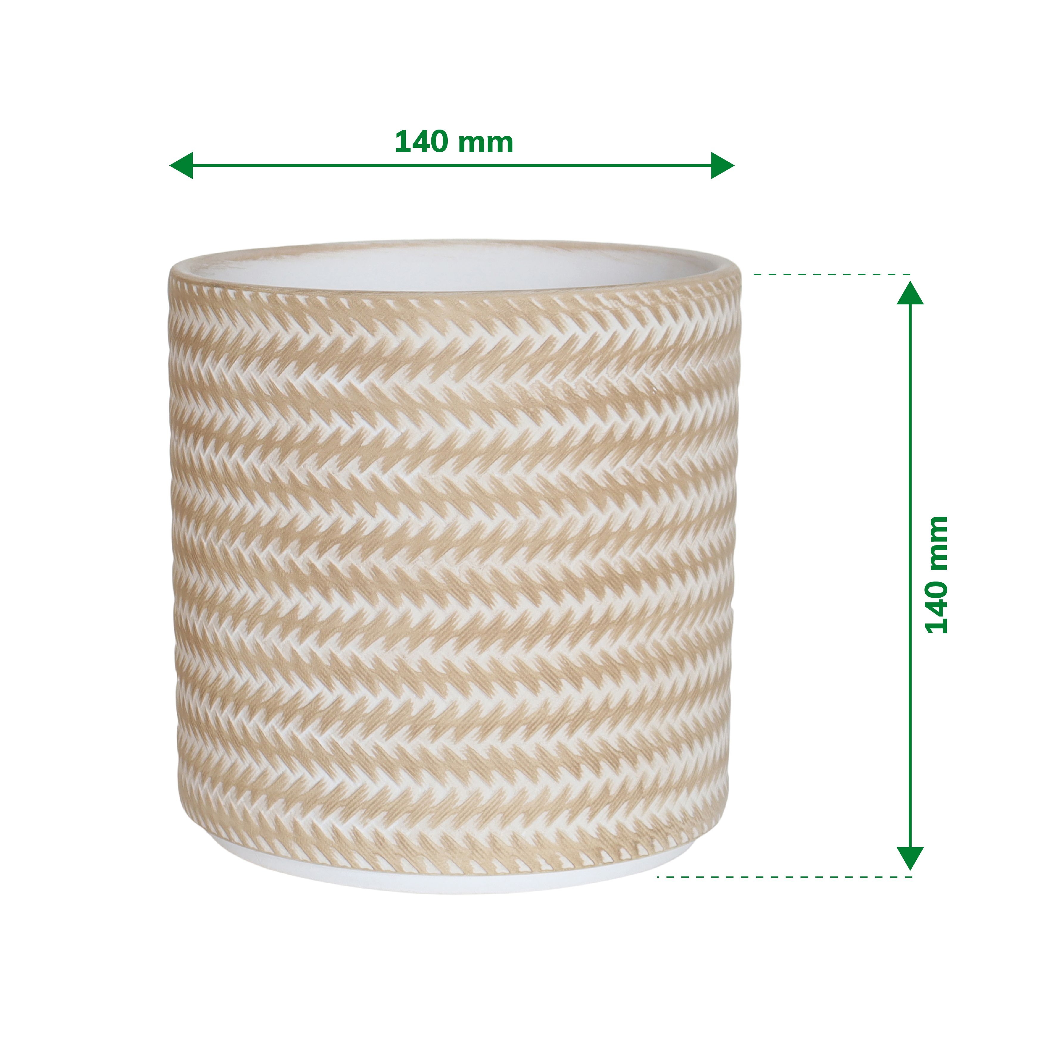 Verve Beige Rattan effect Terracotta Plant pot (Dia) 14.5cm, (H)14cm