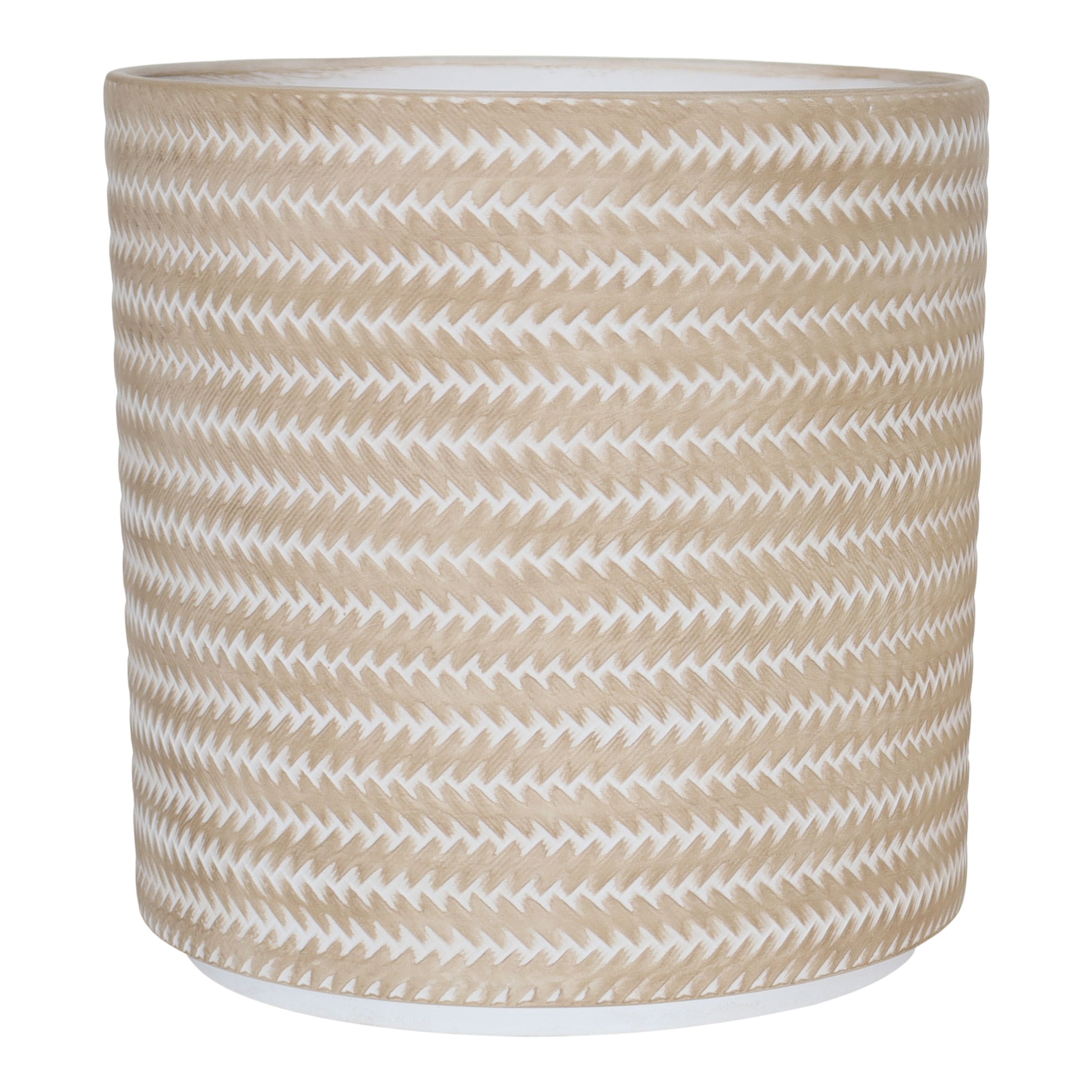 Verve Beige Rattan effect Terracotta Plant pot (Dia) 19cm, (H)19cm