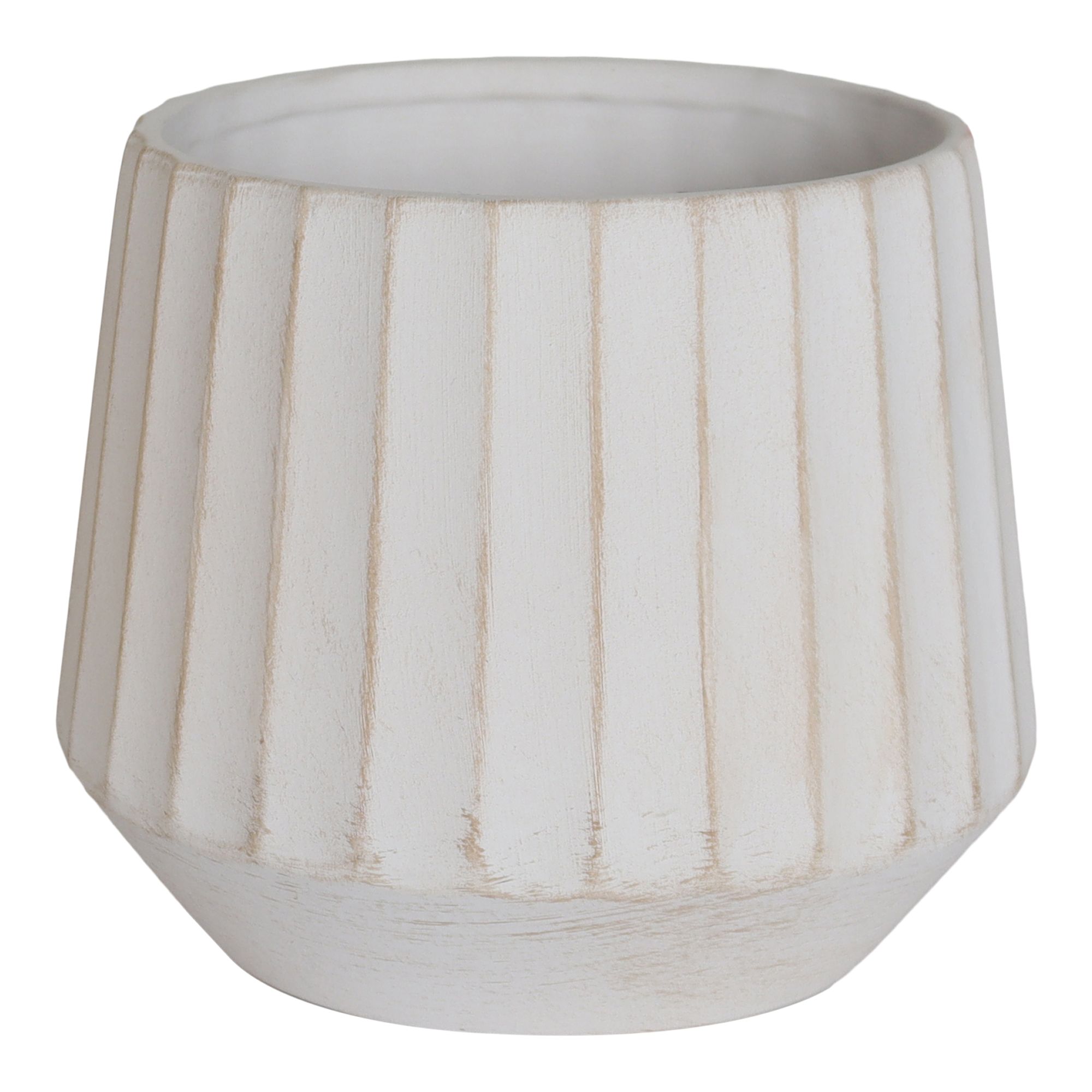 Verve Beige Wide ribbed Ceramic Plant pot (Dia) 16cm, (H)13.5cm