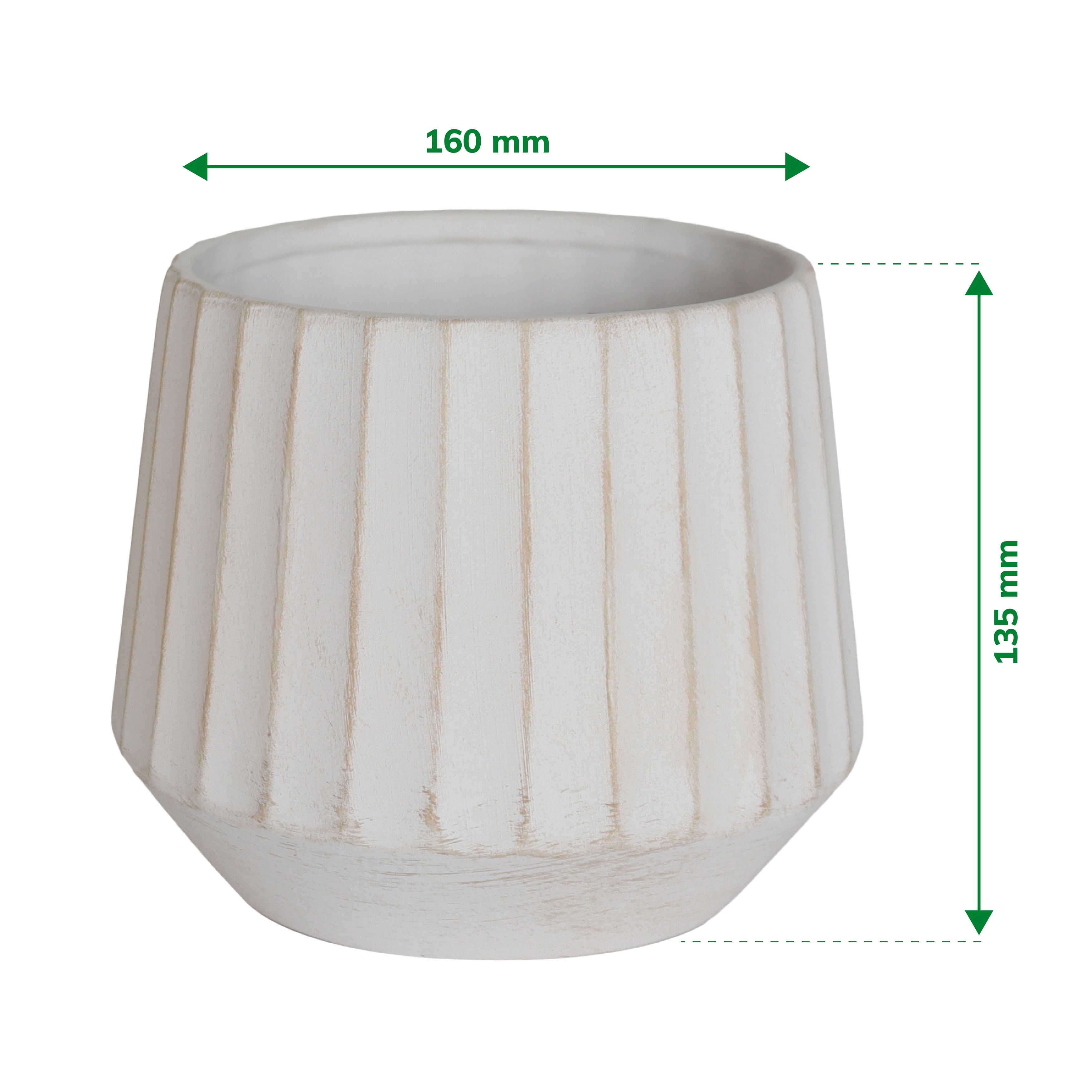 Verve Beige Wide ribbed Ceramic Plant pot (Dia) 16cm, (H)13.5cm