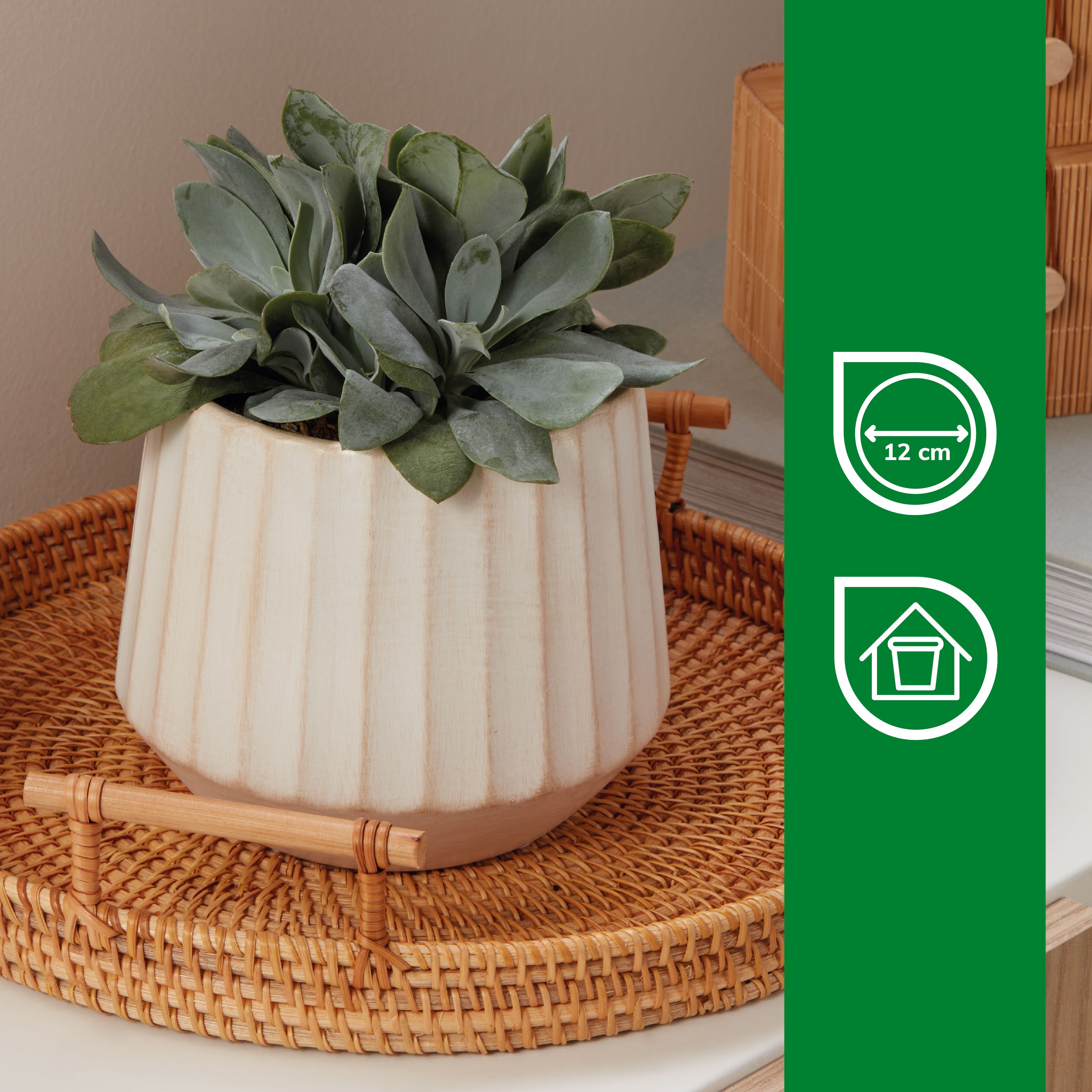 Verve Beige Wide ribbed Ceramic Plant pot (Dia) 16cm, (H)13.5cm