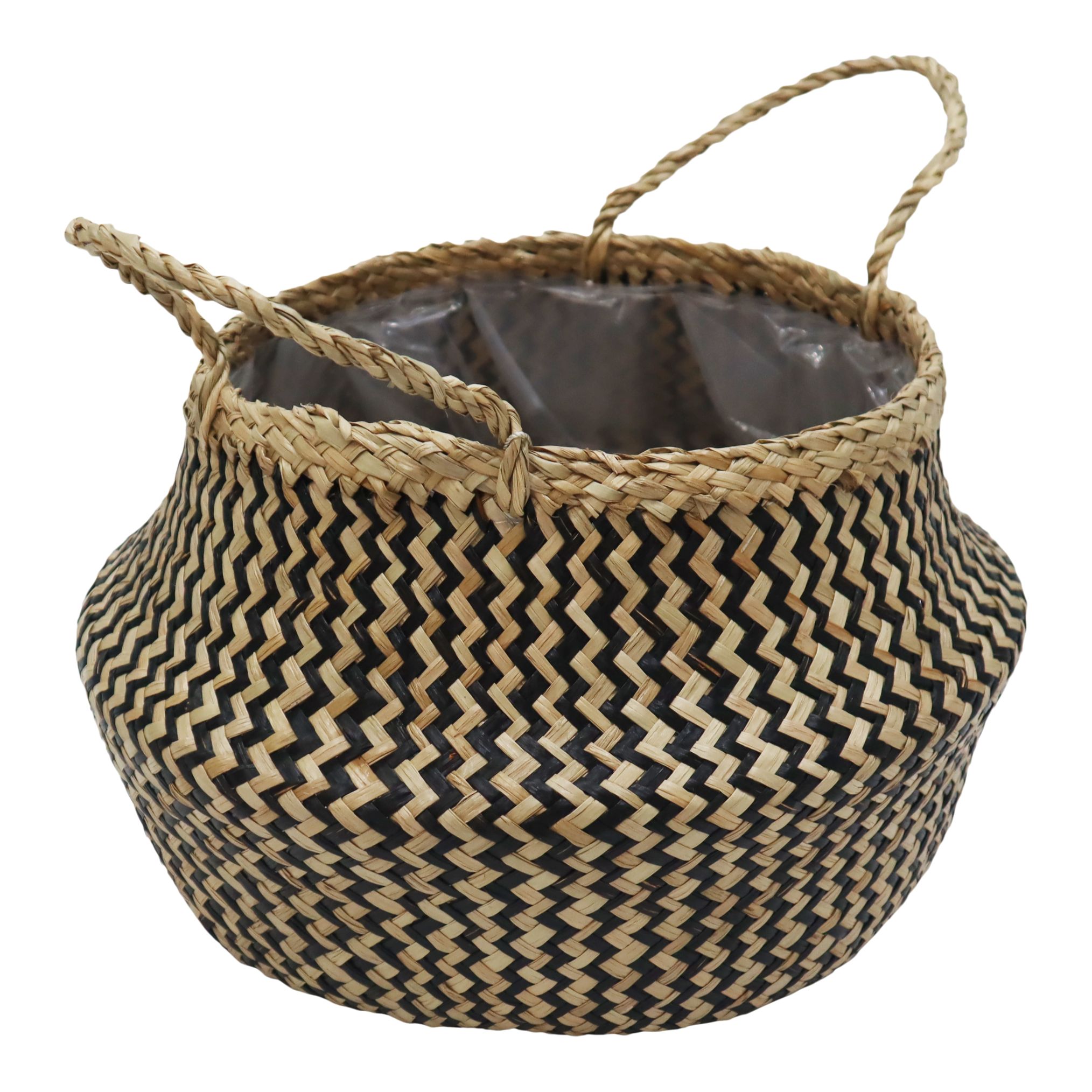 Verve Black Multicolour Zigzag Seagrass Plant pot (Dia) 35cm, (H)24cm