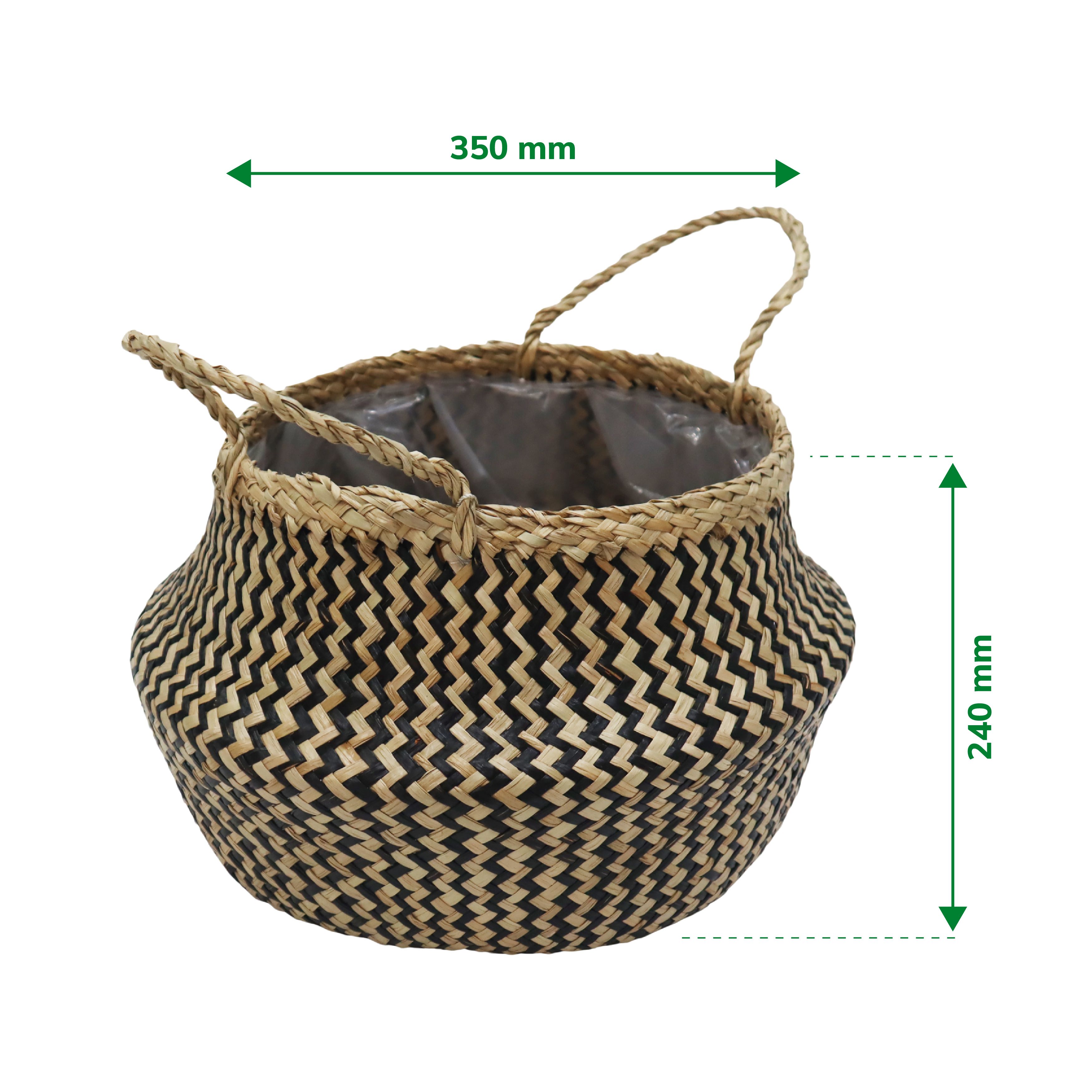 Verve Black Multicolour Zigzag Seagrass Plant pot (Dia) 35cm, (H)24cm