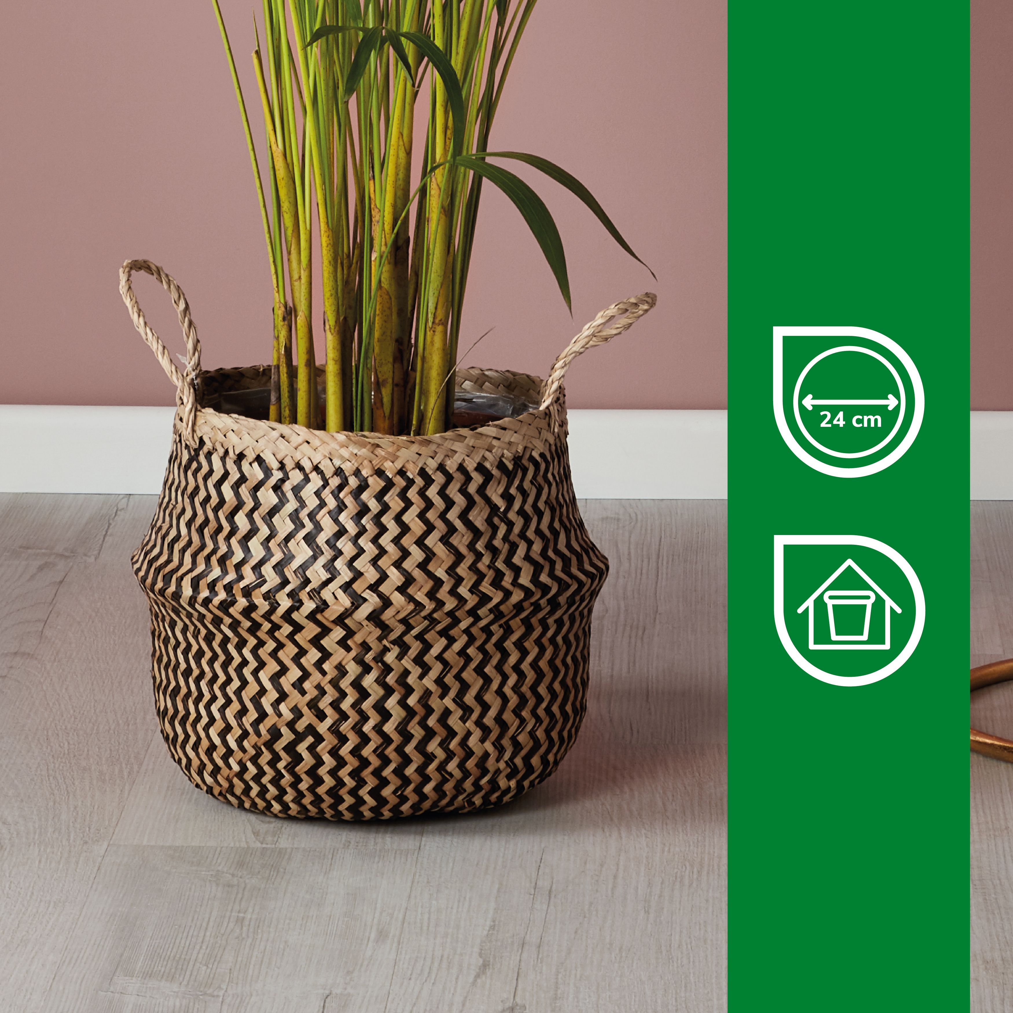 Verve Black Multicolour Zigzag Seagrass Plant pot (Dia) 35cm, (H)24cm