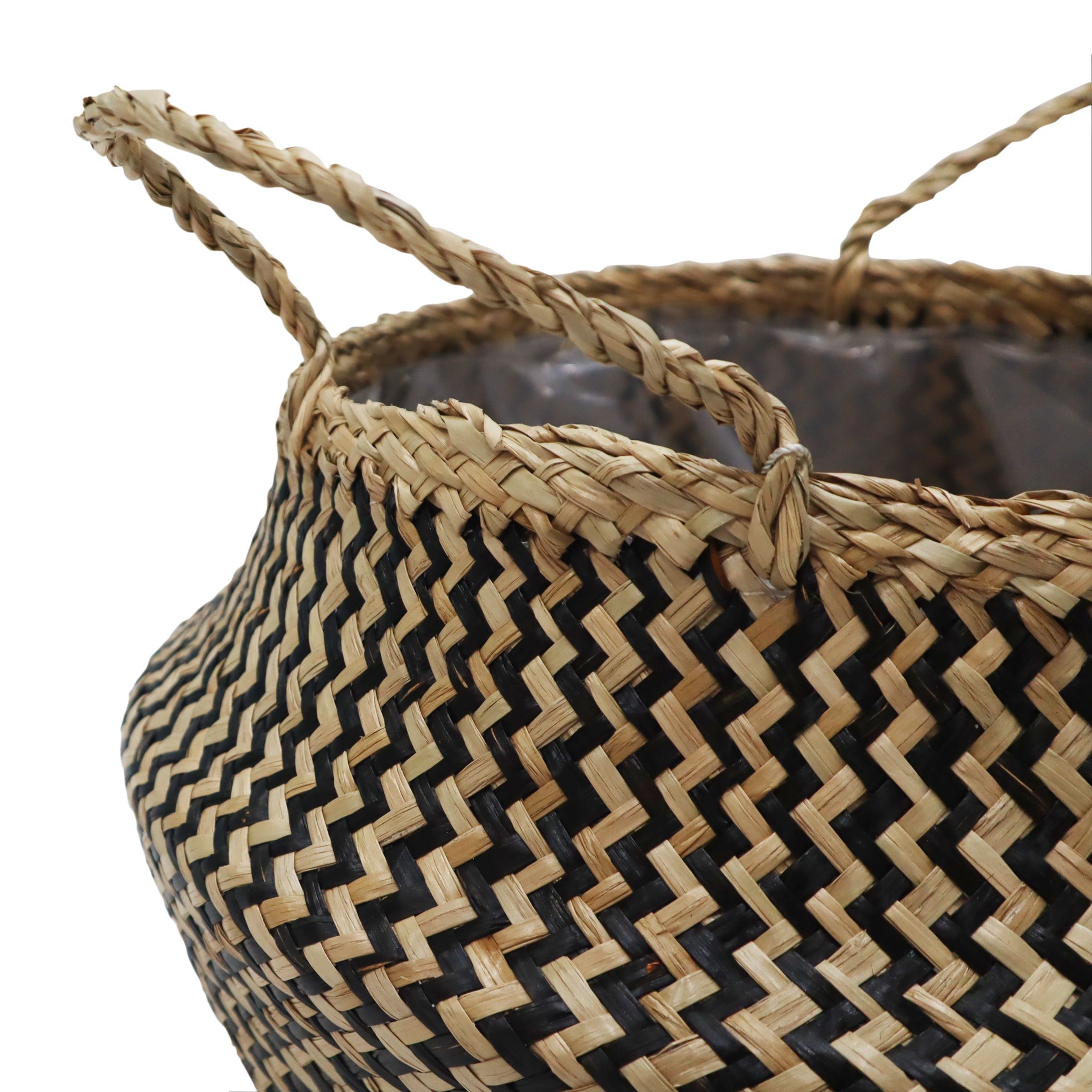 Verve Black Multicolour Zigzag Seagrass Plant pot (Dia) 35cm, (H)24cm