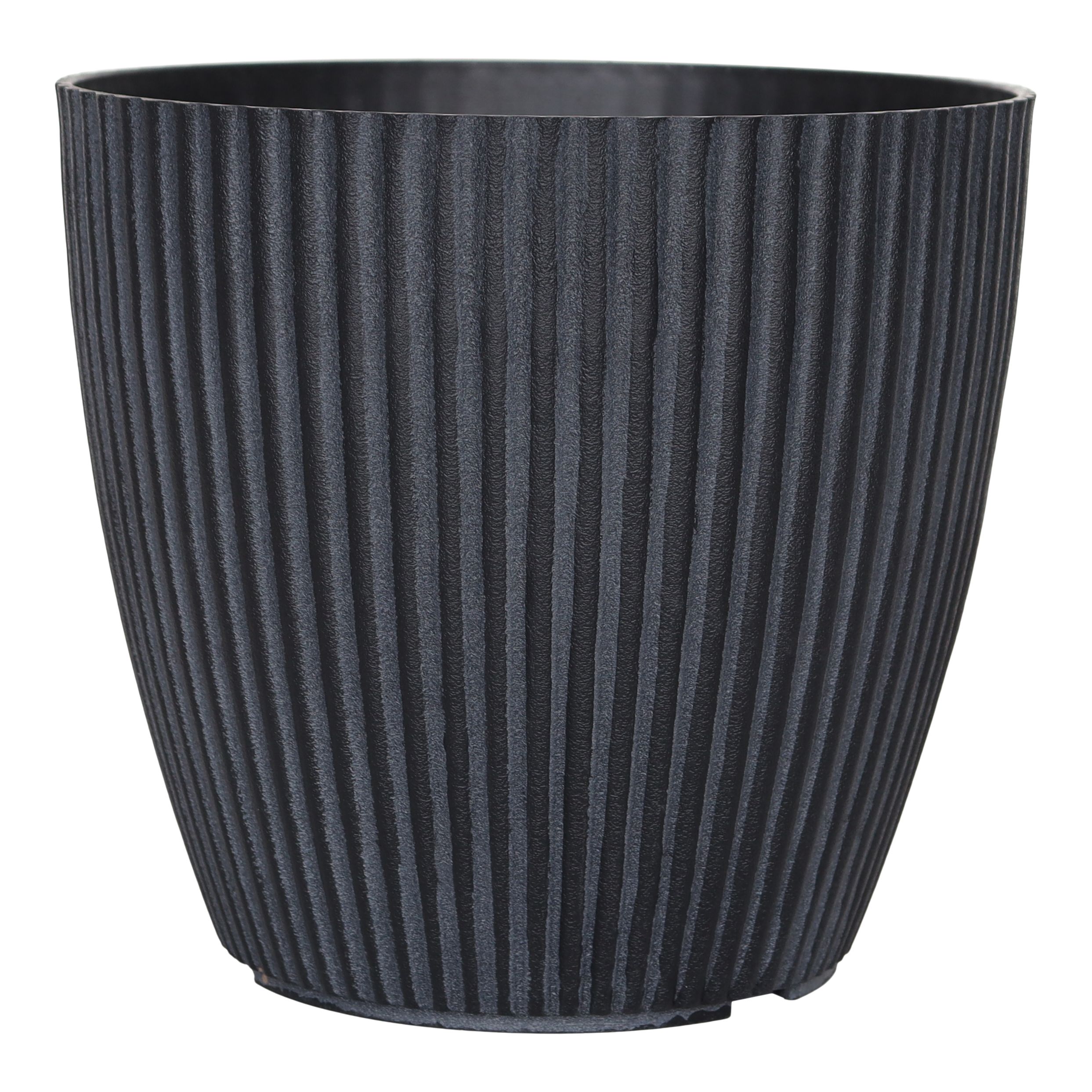 Verve Black Ribbed Recycled plastic Plant pot (Dia) 35cm, (H)33cm