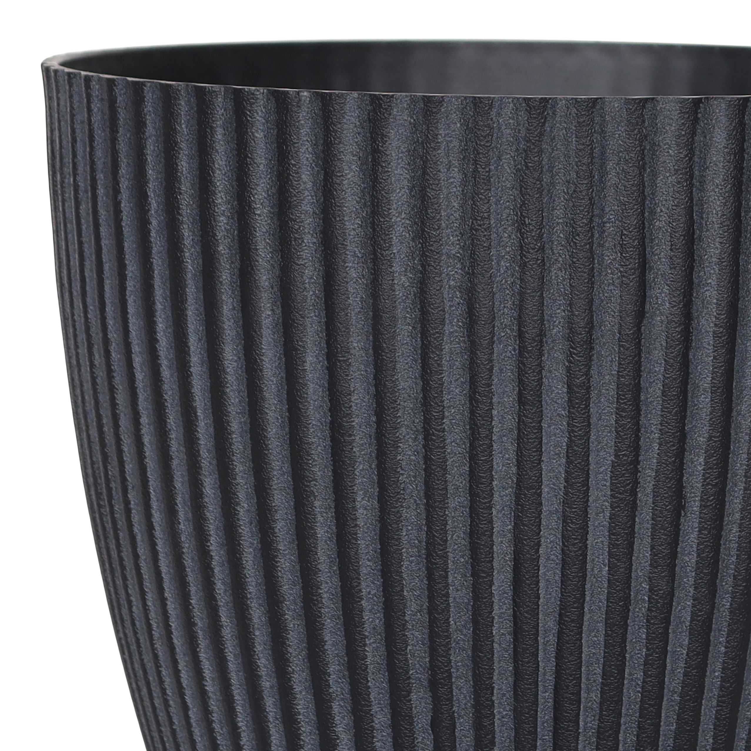 Verve Black Ribbed Recycled plastic Plant pot (Dia) 35cm, (H)33cm