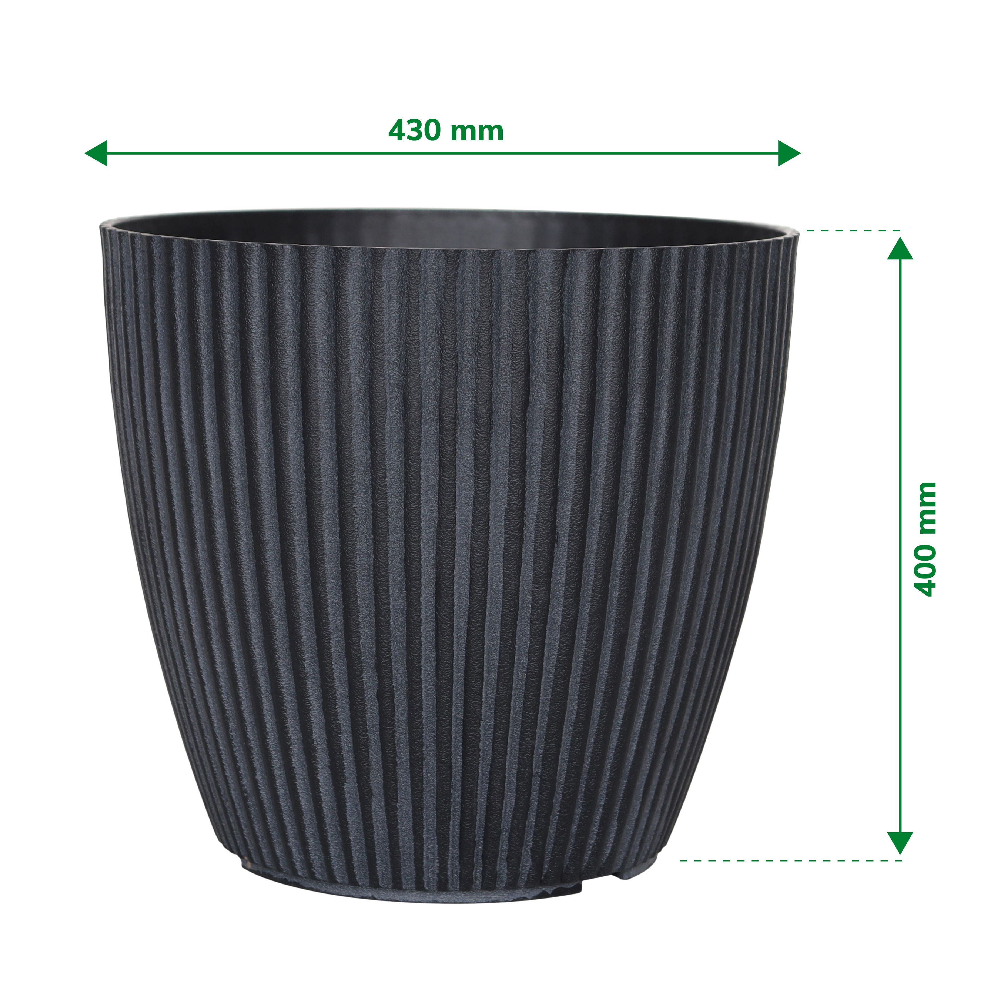 Verve Black Ribbed Recycled plastic Plant pot (Dia) 43cm, (H)40cm