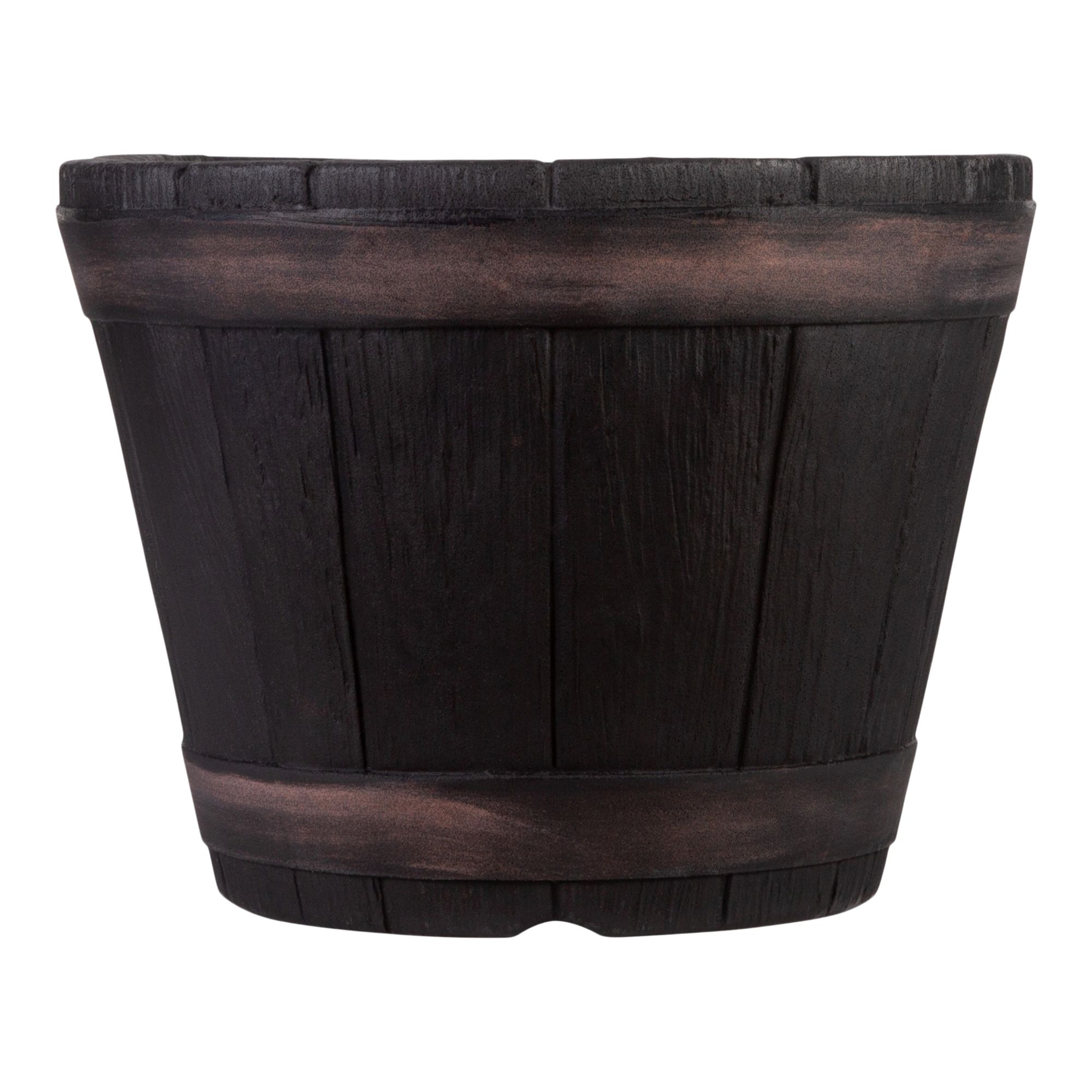 Verve Brown Wood effect Barrel Plastic Plant pot (Dia) 38cm, (H)24.5cm