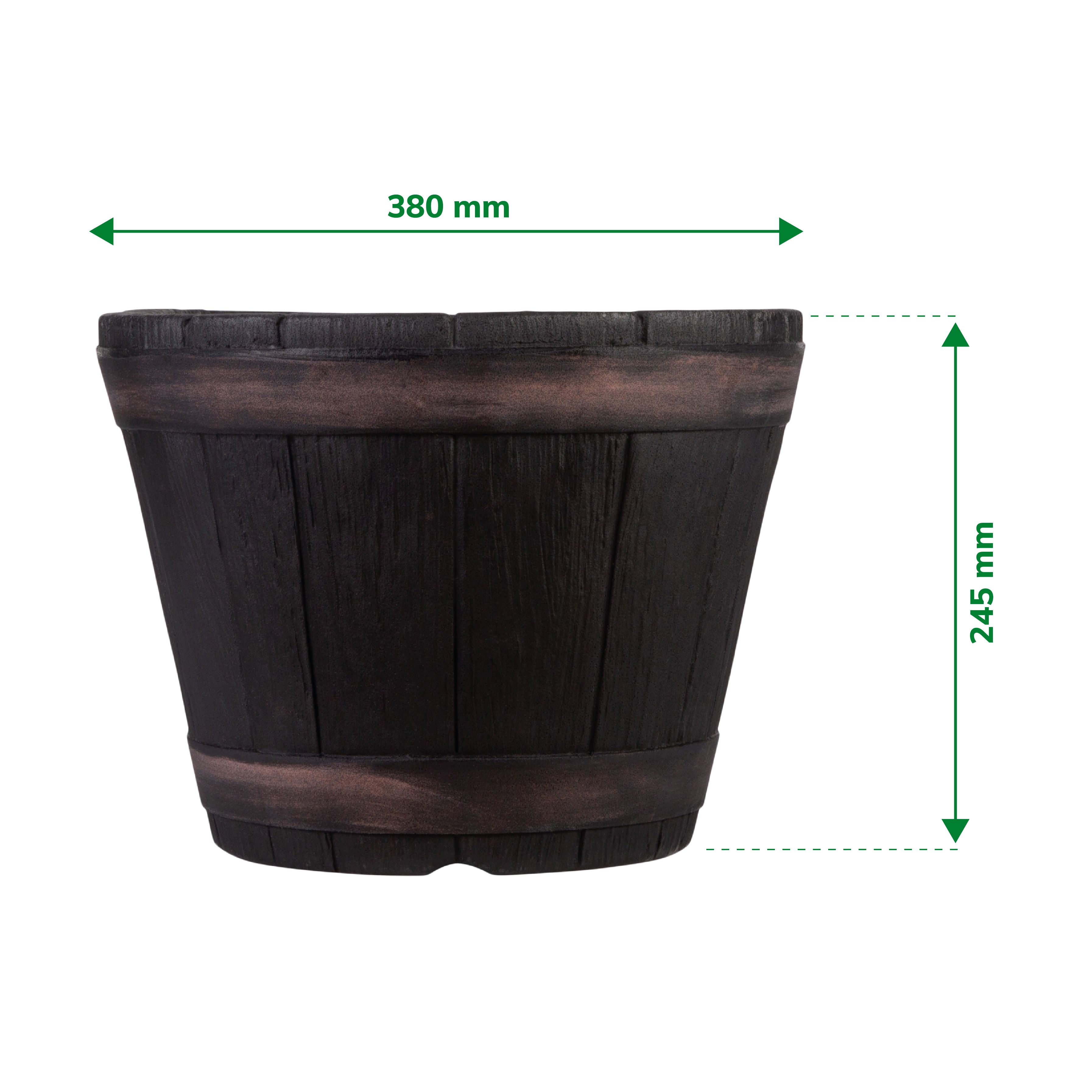 Verve Brown Wood effect Barrel Plastic Plant pot (Dia) 38cm, (H)24.5cm