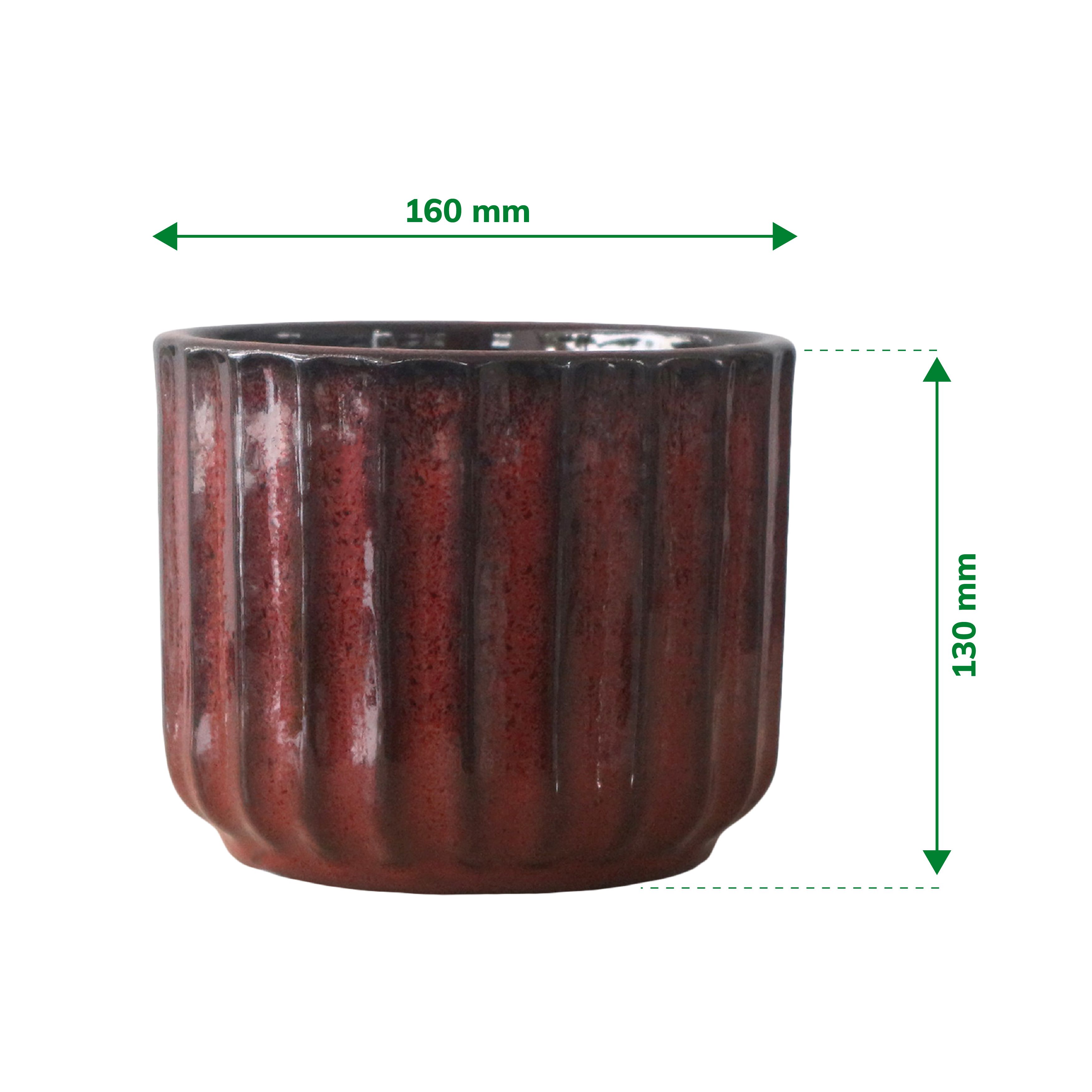 Verve Burnt russet Red Wide ribbed Ceramic Plant pot (Dia) 16cm, (H)13cm