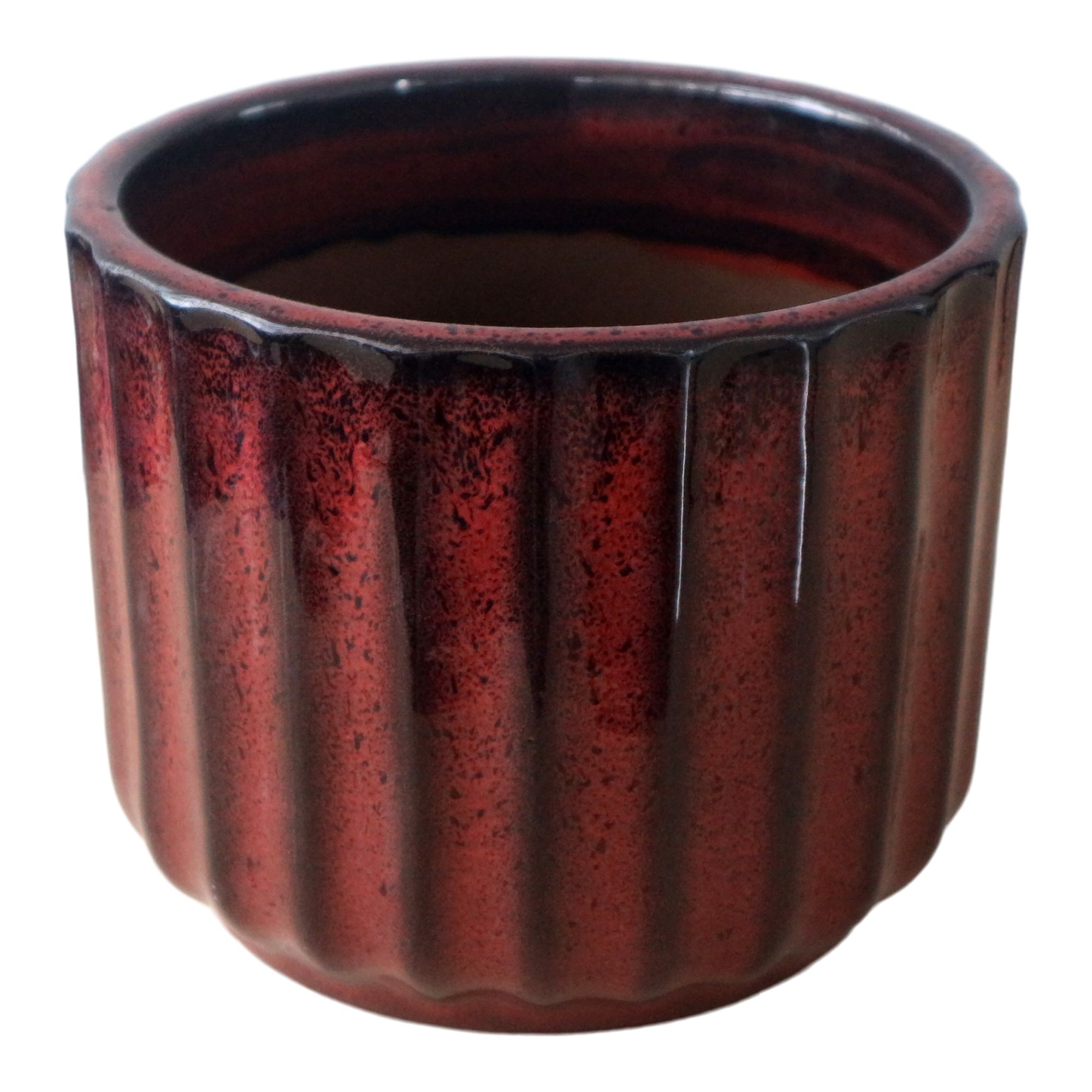 Verve Burnt russet Red Wide ribbed Ceramic Plant pot (Dia) 16cm, (H)13cm