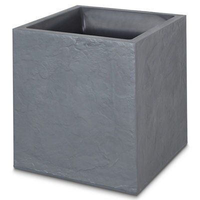 Verve Dallas Dark grey Slate effect Plastic Square Plant pot (Dia)40cm