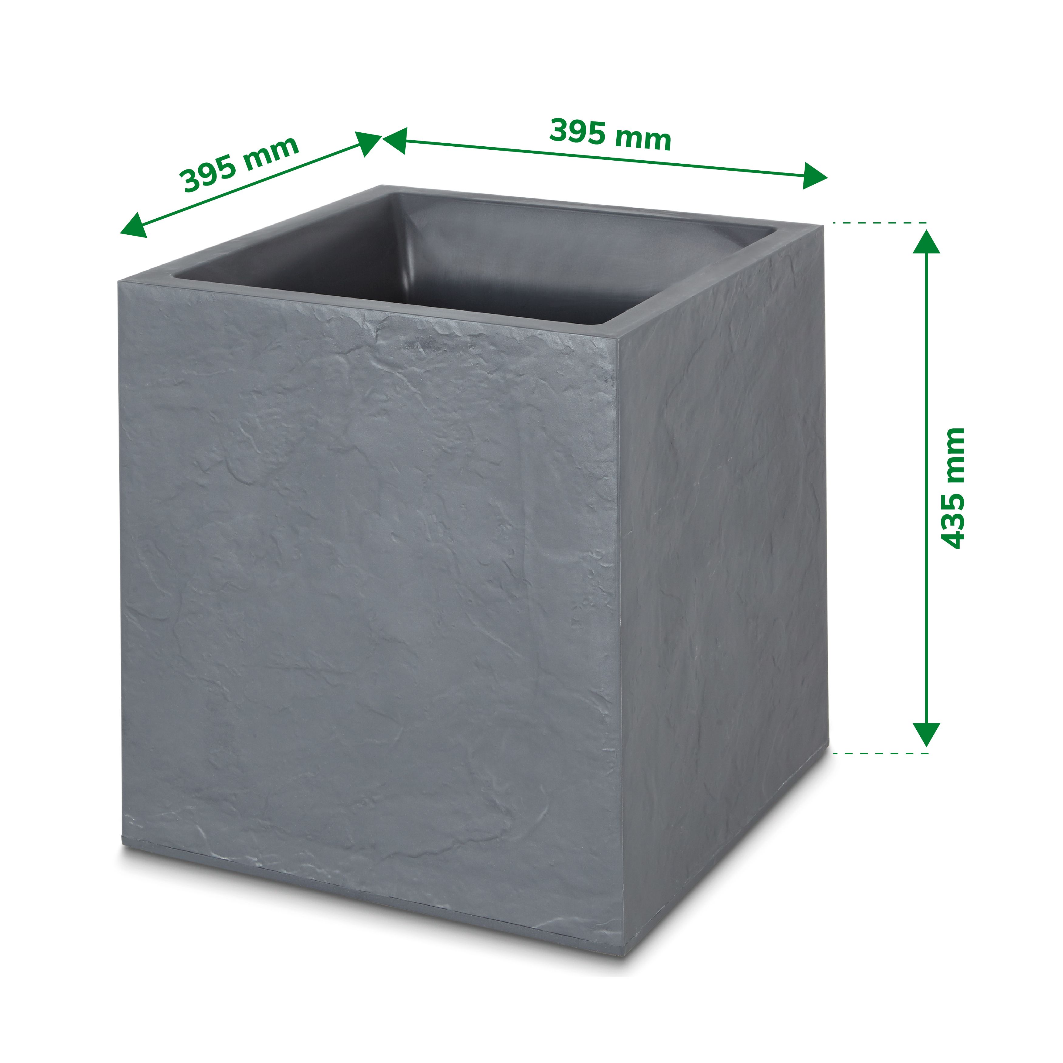 Verve Dallas Dark grey Slate effect Plastic Square Plant pot (Dia)40cm