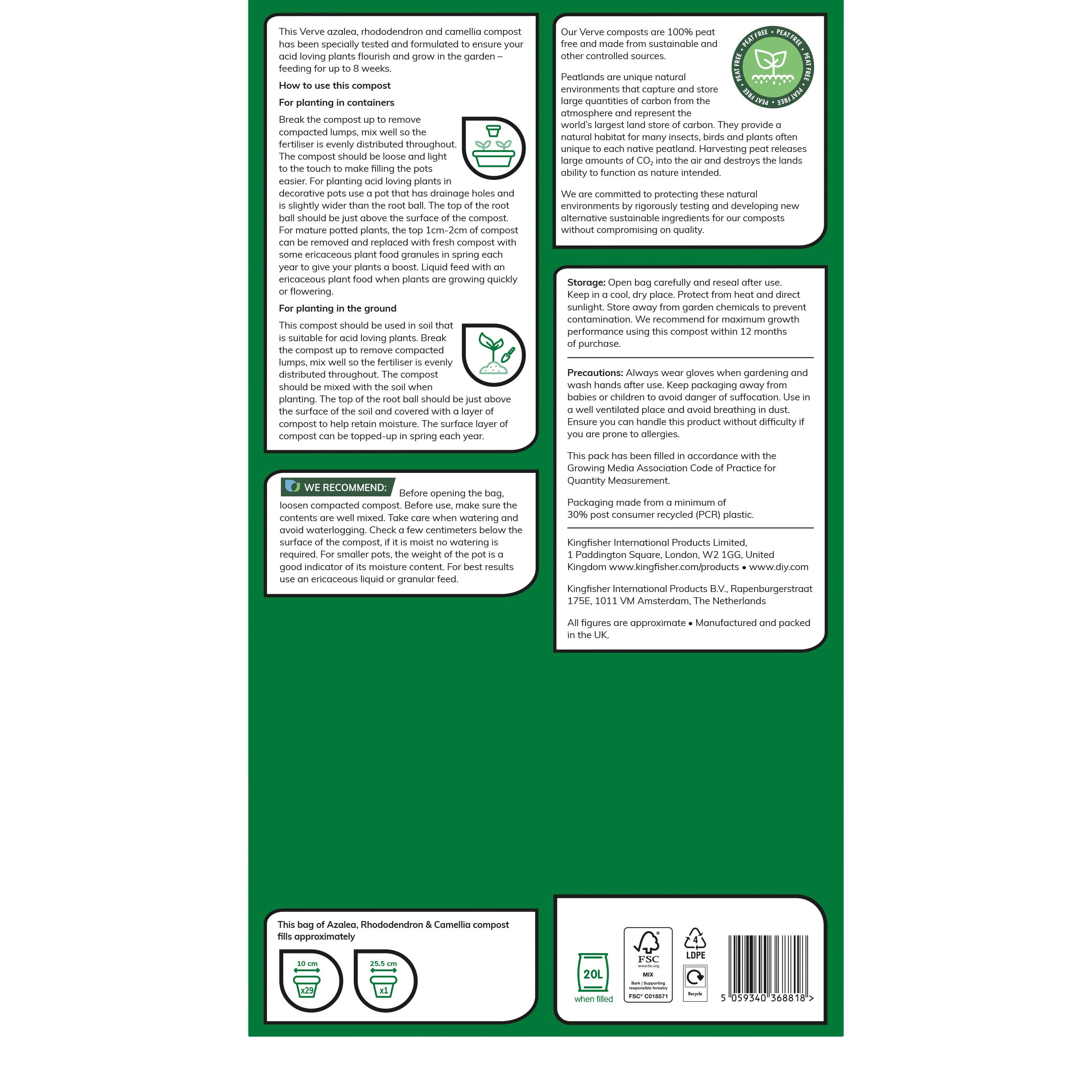 Verve Do uprawy roślin wrzosowatych Pots & planters Compost 20L Bag