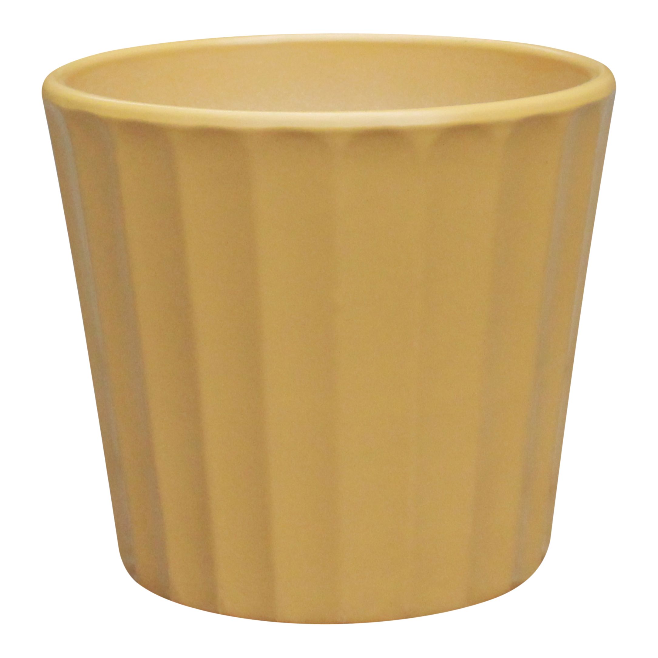 Verve Golden Apricot Yellow Ribbed Clay Plant pot (Dia) 14.5cm, (H)13cm