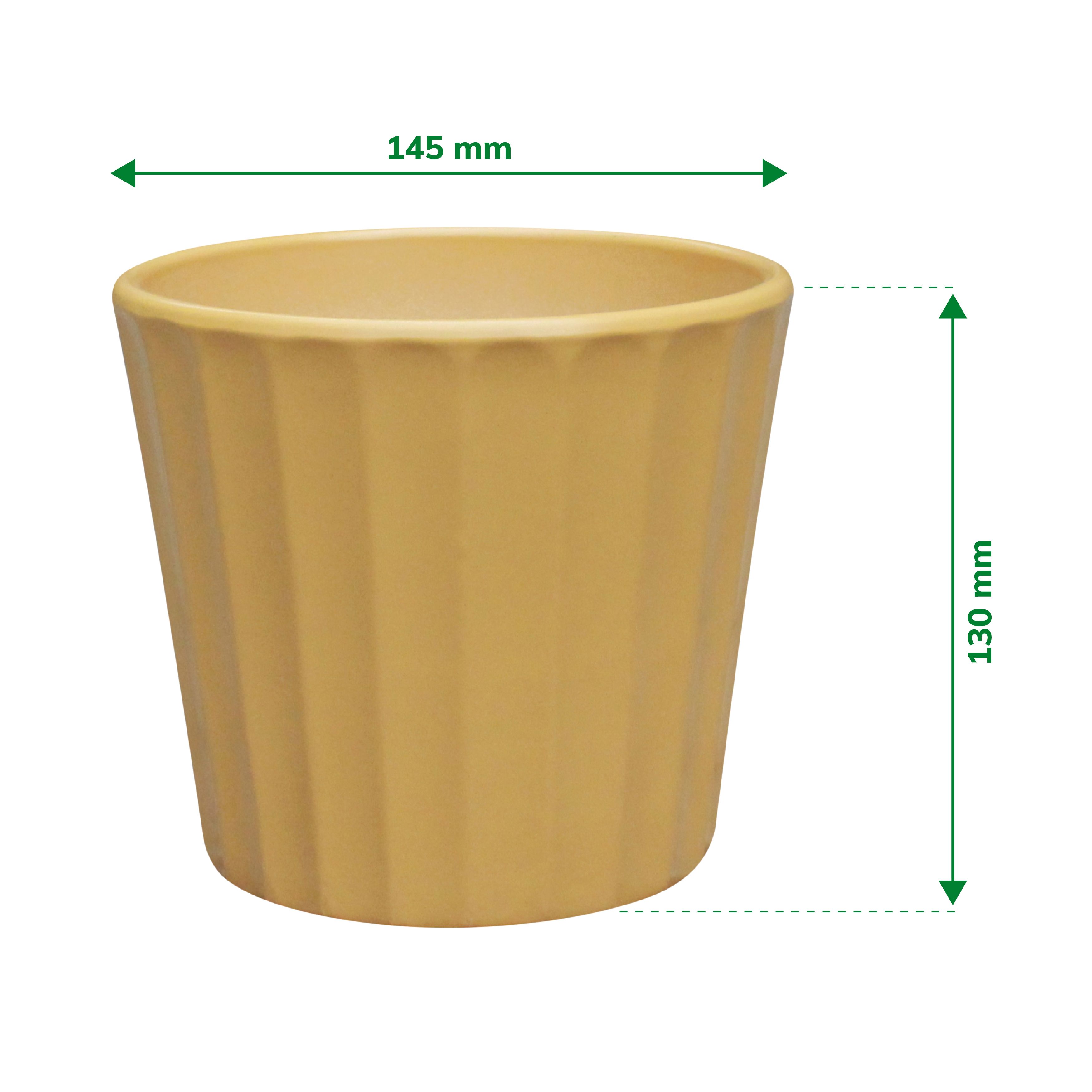 Verve Golden Apricot Yellow Ribbed Clay Plant pot (Dia) 14.5cm, (H)13cm