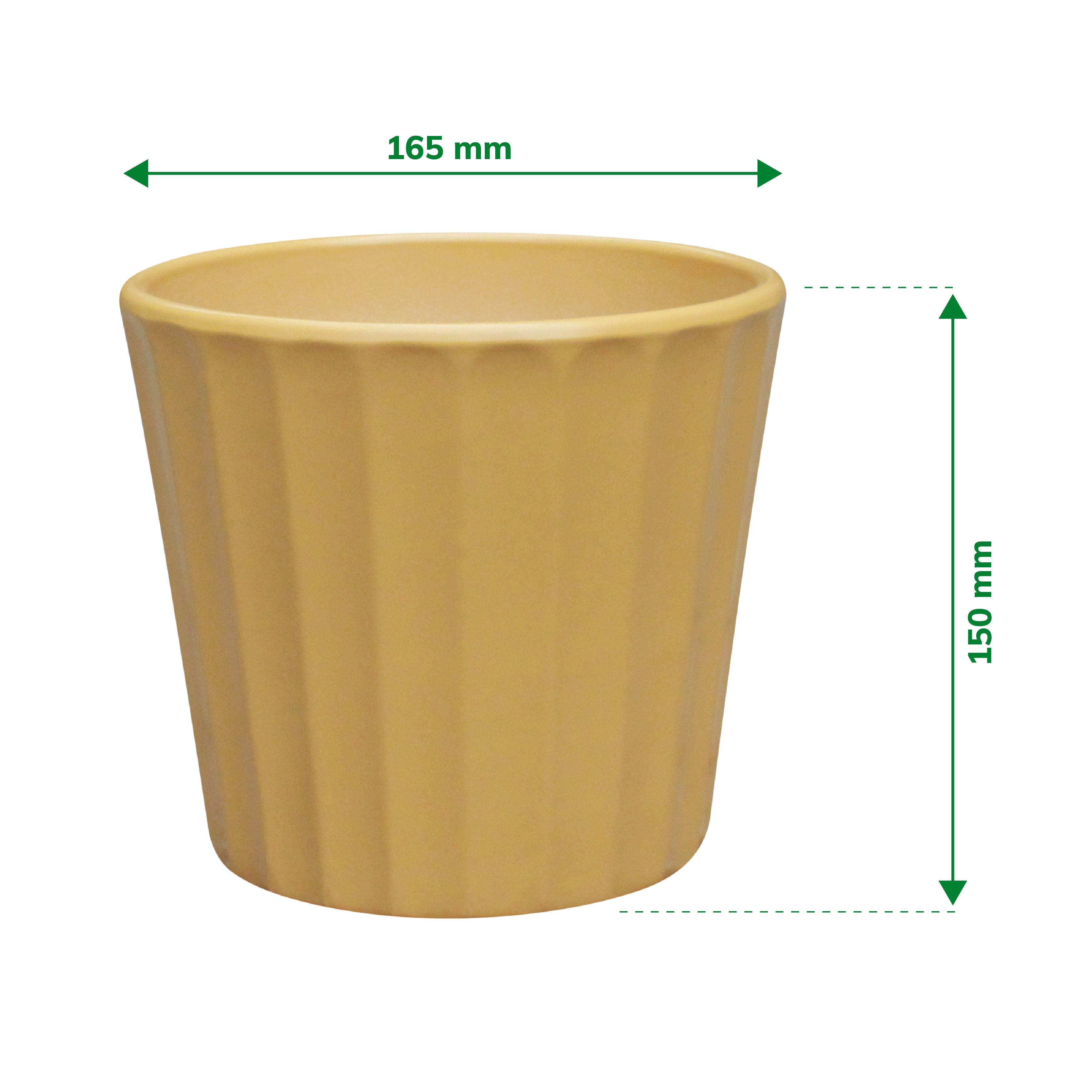 Verve Golden Apricot Yellow Ribbed Clay Plant pot (Dia) 16.5cm, (H)15cm