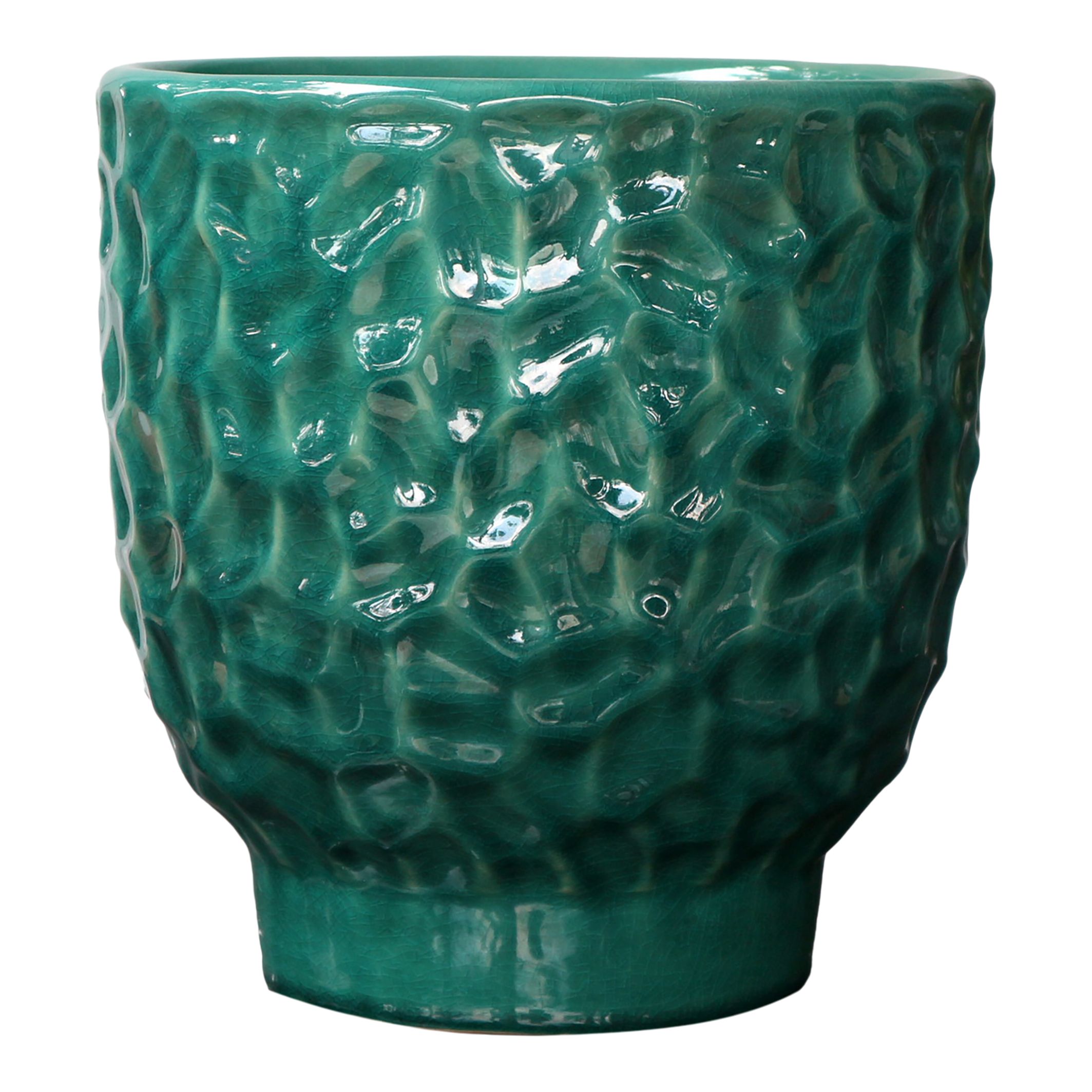 Verve Green Dimpled Ceramic Plant pot (Dia) 23.5cm, (H)23.5cm