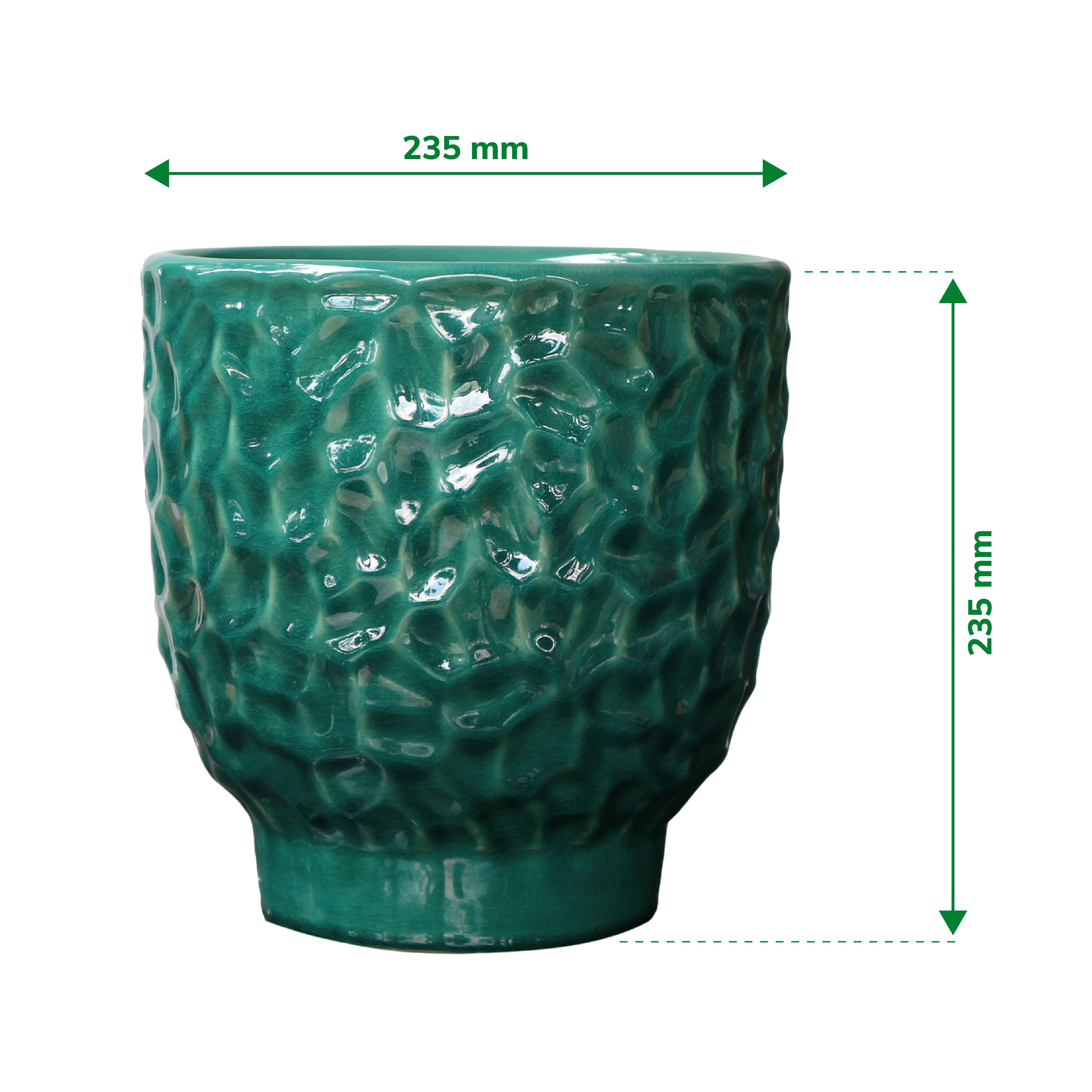 Verve Green Dimpled Ceramic Plant pot (Dia) 23.5cm, (H)23.5cm
