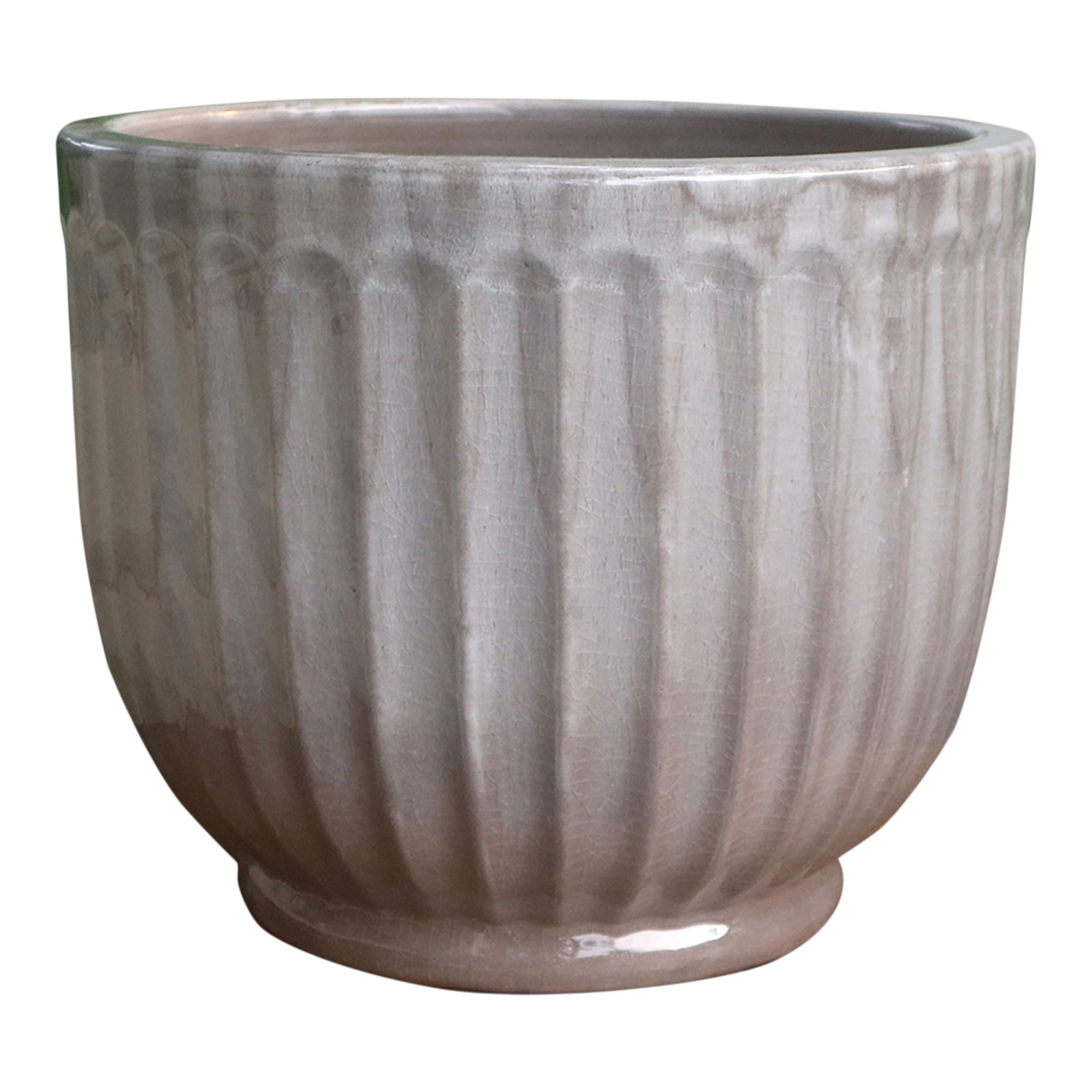 Verve Grey Ribbed Clay Plant pot (Dia) 35.5cm, (H)28cm