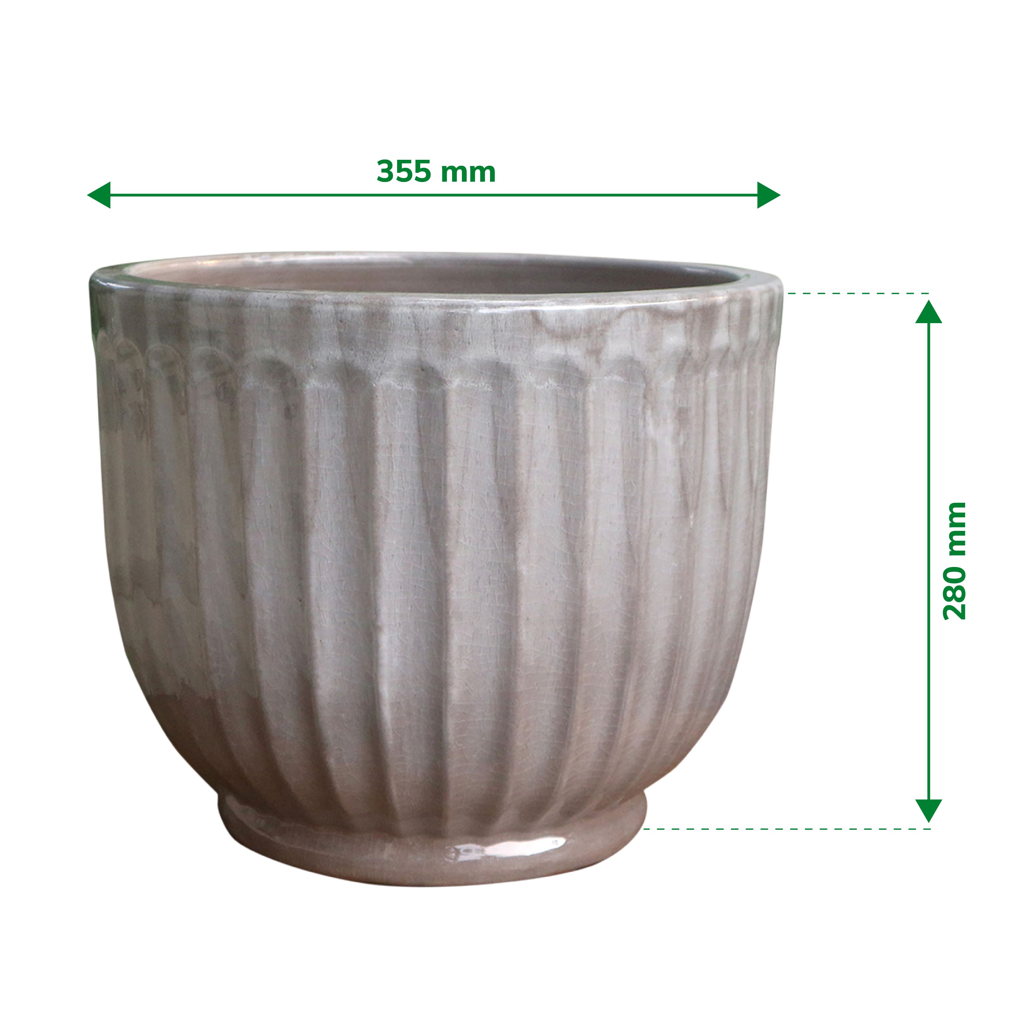 Verve Grey Ribbed Clay Plant pot (Dia) 35.5cm, (H)28cm