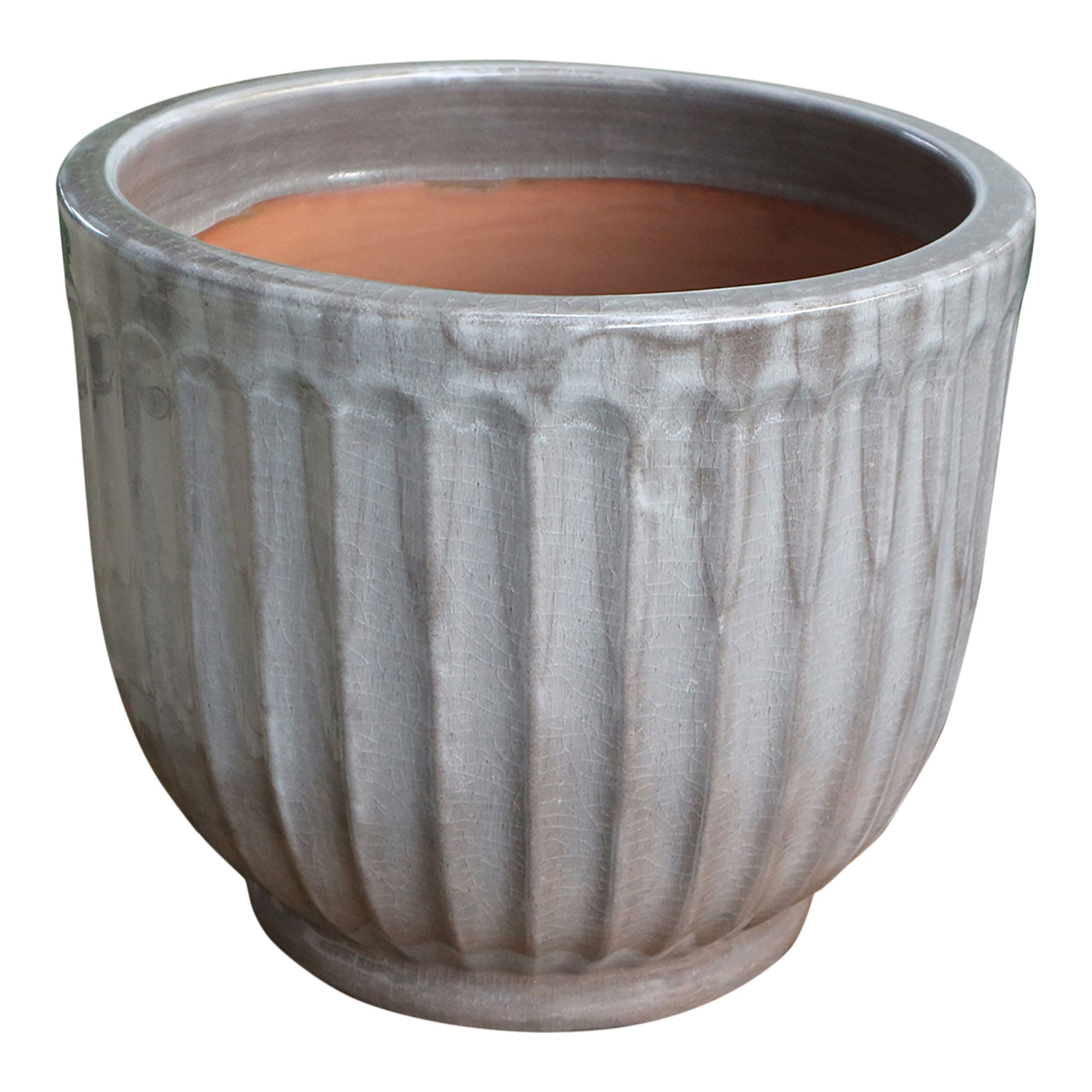 Verve Grey Ribbed Clay Plant pot (Dia) 35.5cm, (H)28cm