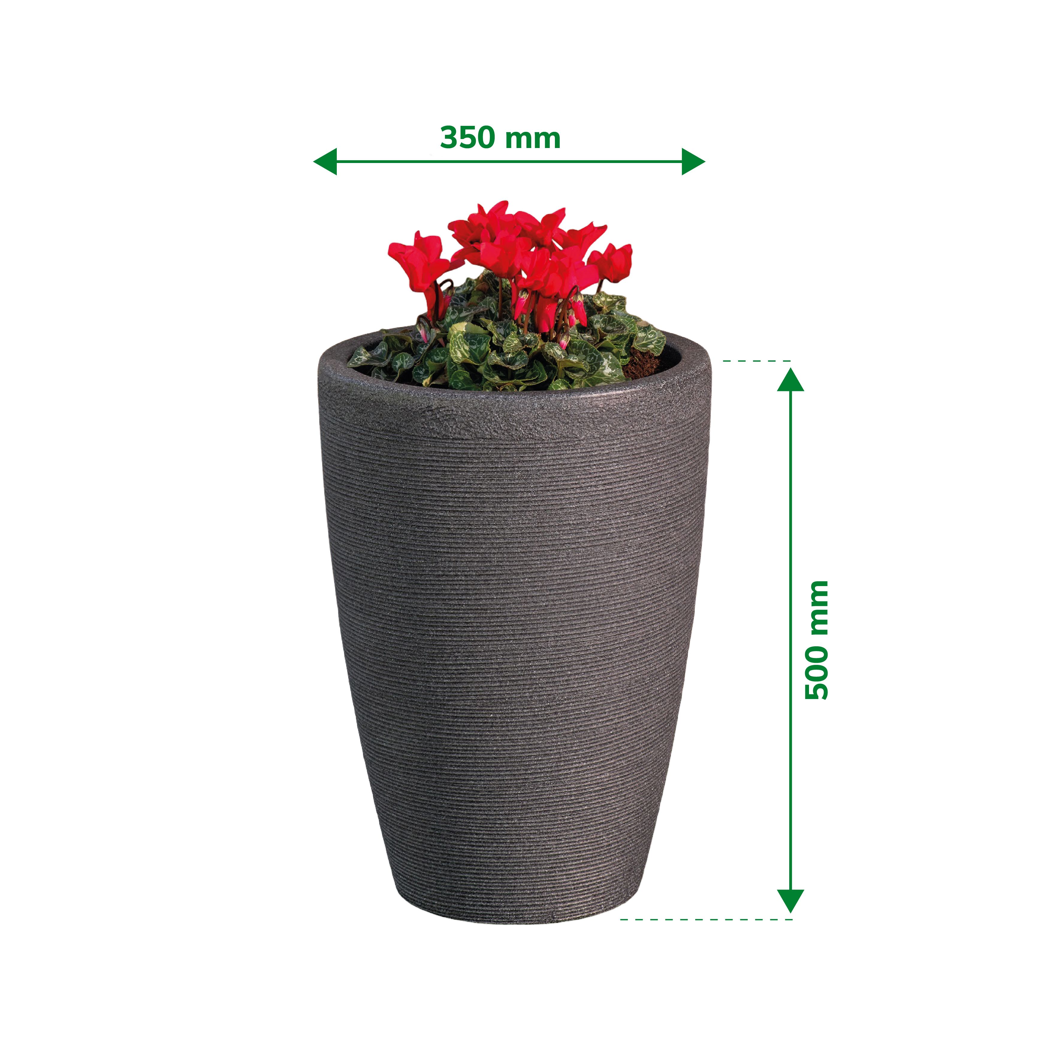 Verve Grey Stone effect Tall Ridged Planter Plastic Plant pot (Dia) 35cm, (H)50cm