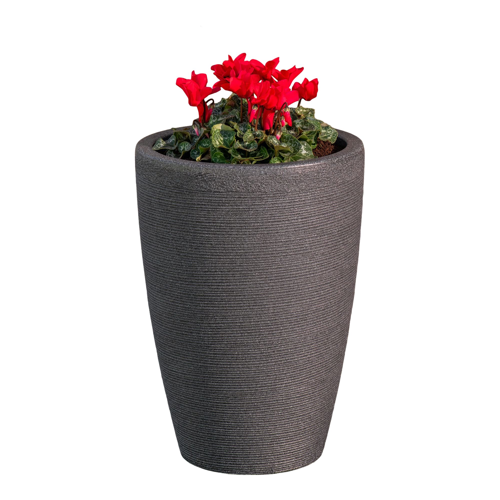 Verve Grey Stone effect Tall Ridged Planter Plastic Plant pot (Dia) 35cm, (H)50cm