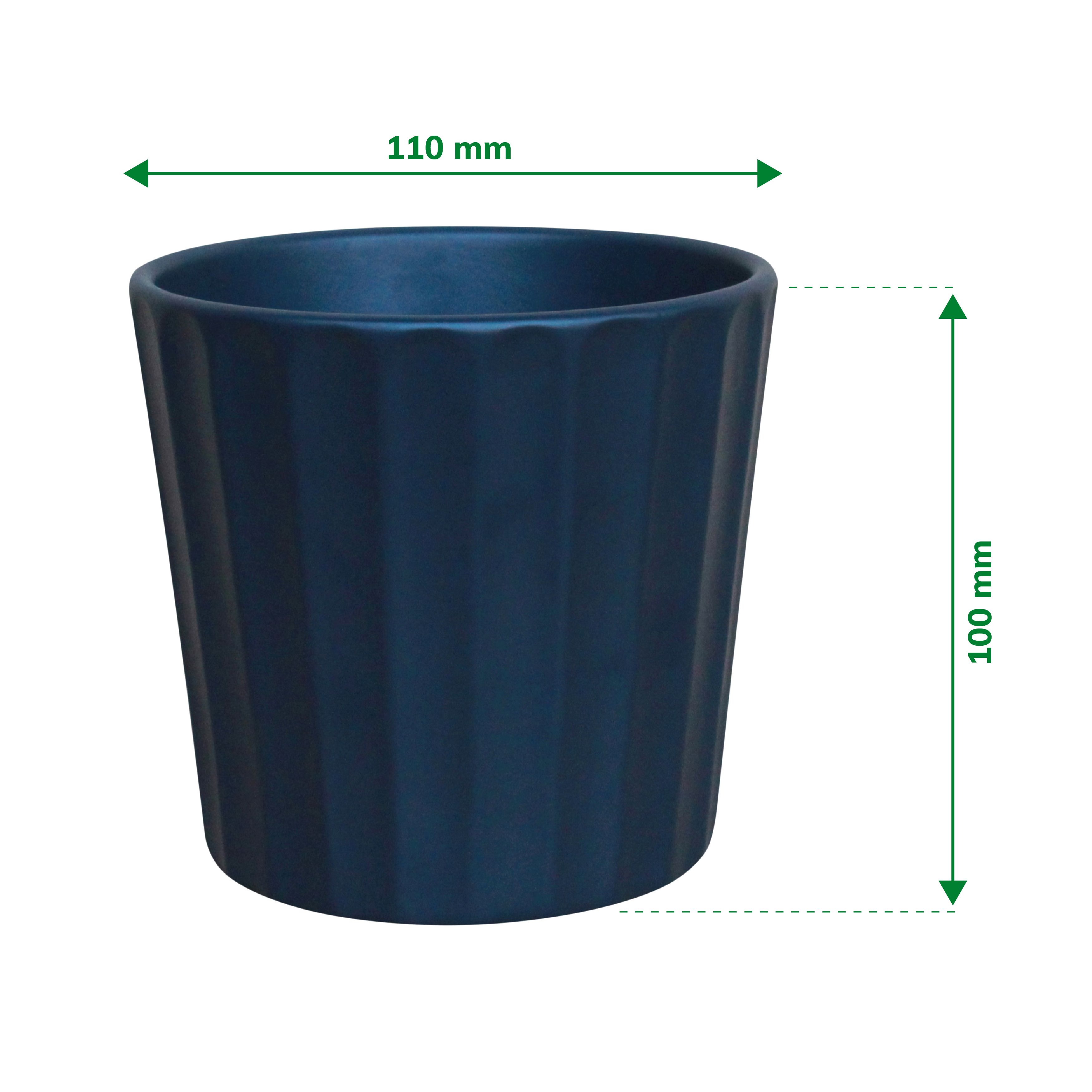 Verve Midnight Navy Blue Ribbed Clay Plant pot (Dia) 16.5cm, (H)15cm