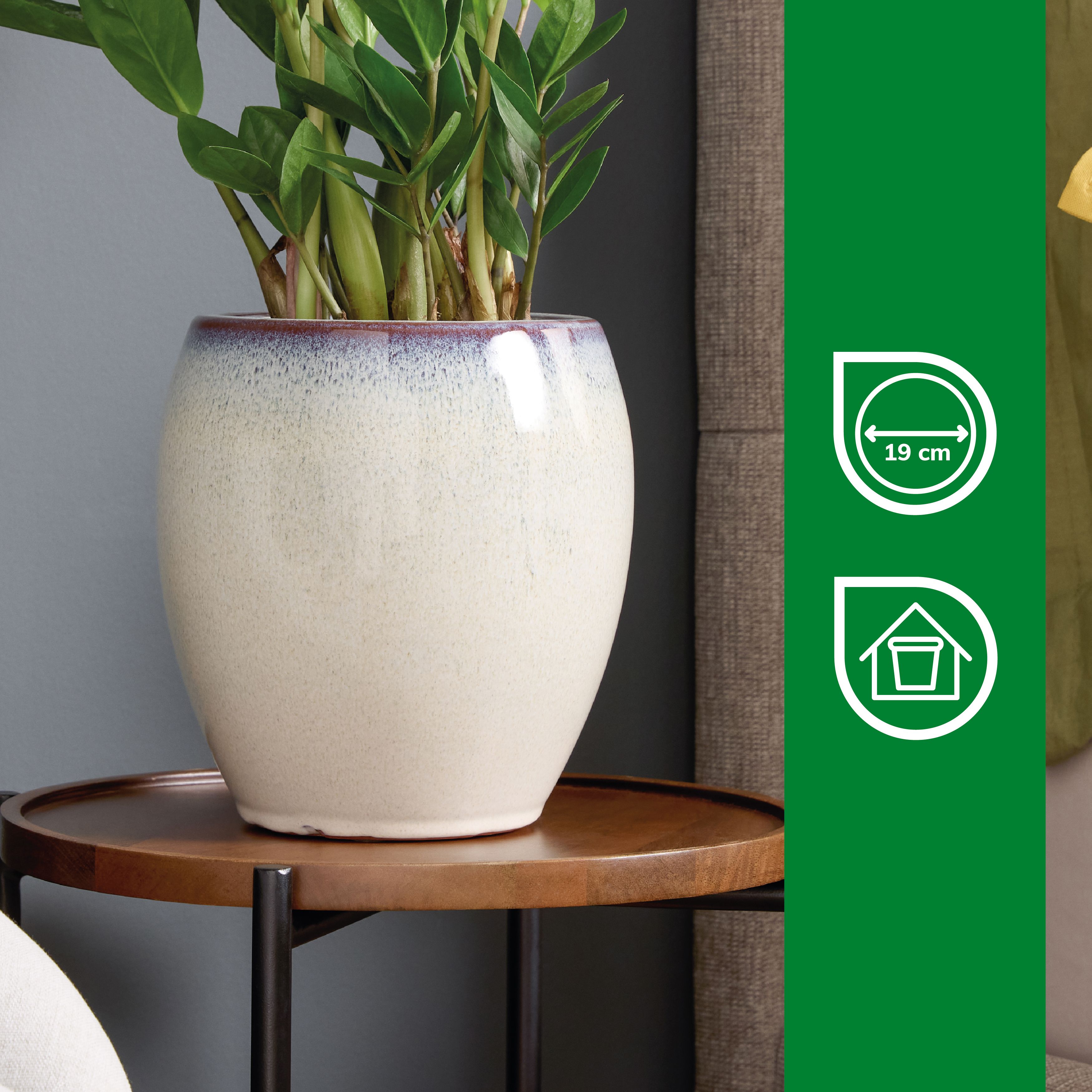 Verve Moonbeam Cream Ceramic Glazed Plant pot (Dia) 24cm, (H)21cm
