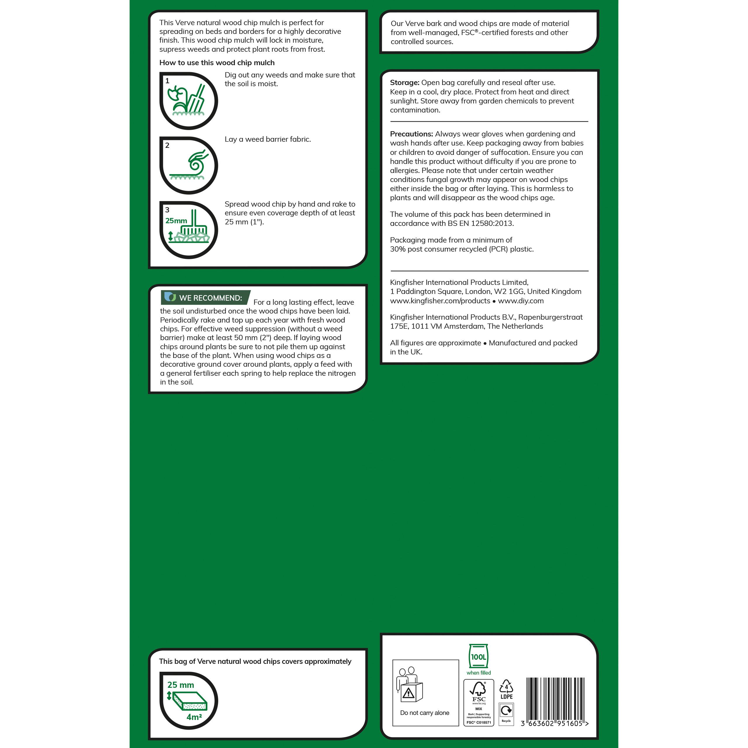 Verve Natural Woodchip mulch 100L Bag