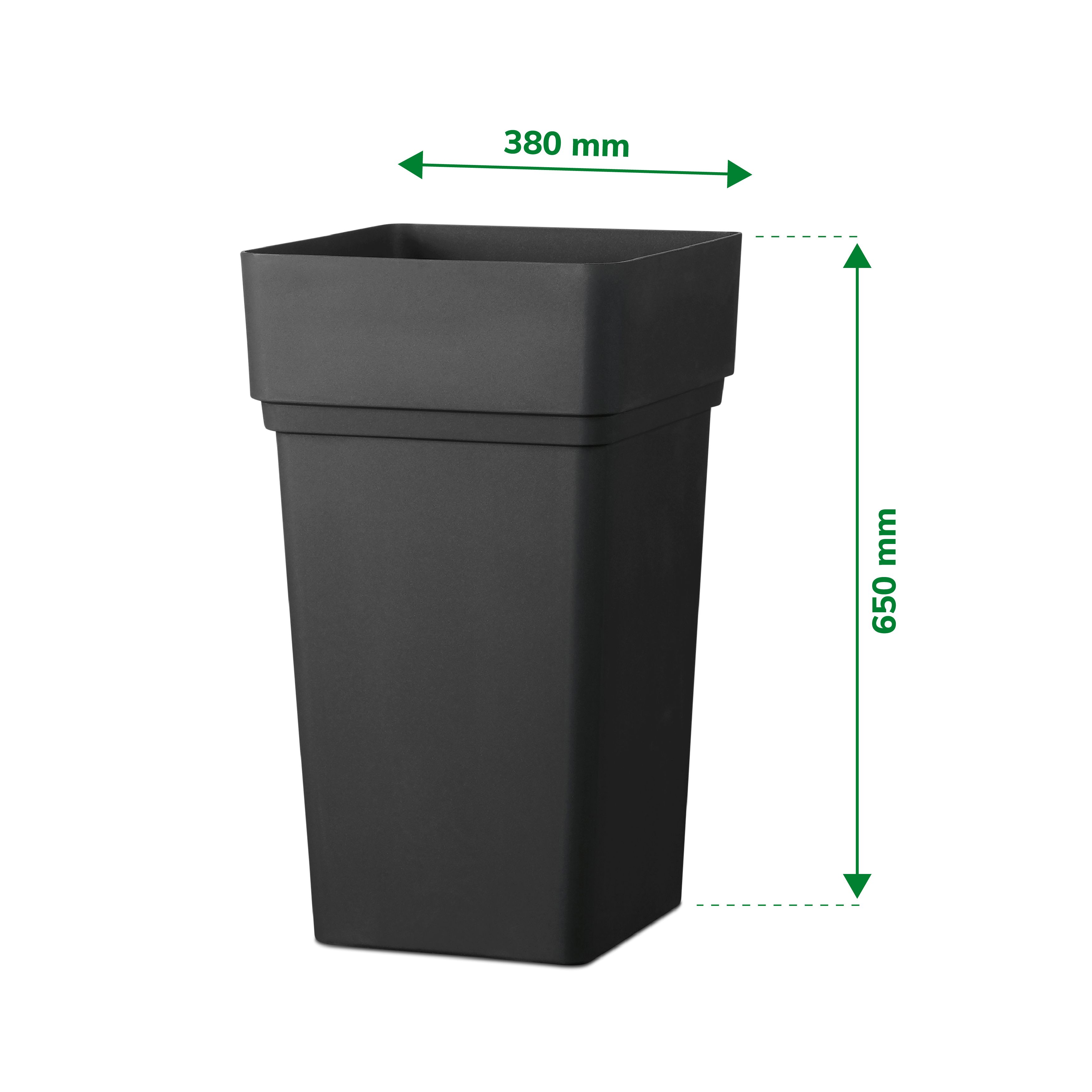 Verve Nurgul Dark grey Plastic Tall Square Plant pot (Dia)38cm