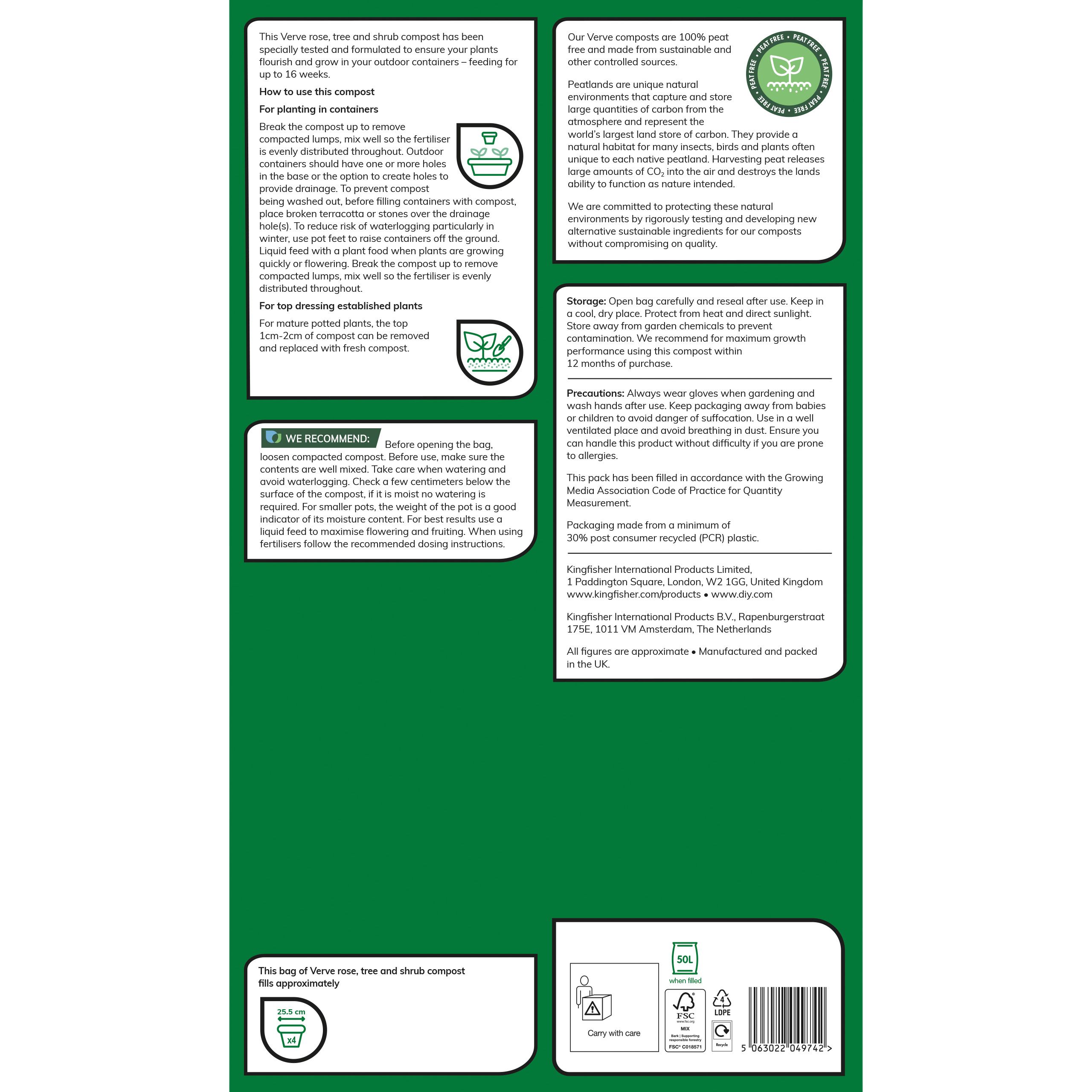Verve Peat-free Rose, shrub & tree Compost 50L
