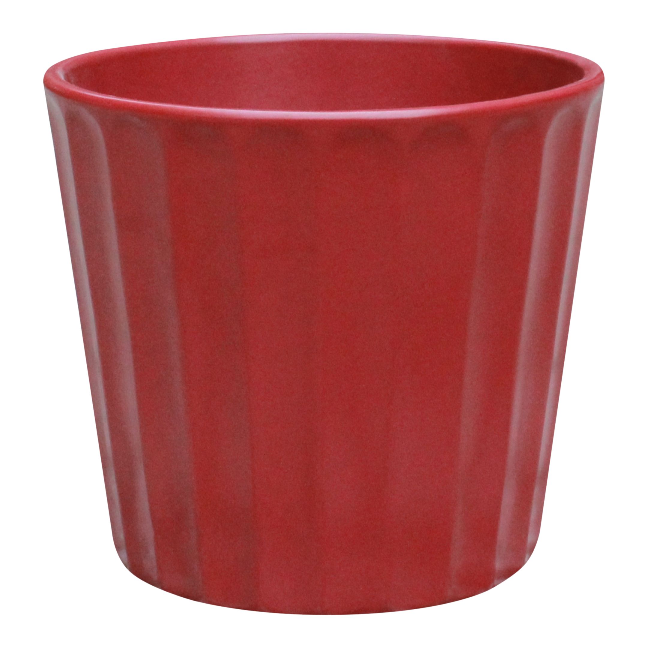 Verve Scarlet Sage Red Ribbed Clay Plant pot (Dia) 11cm, (H)10cm
